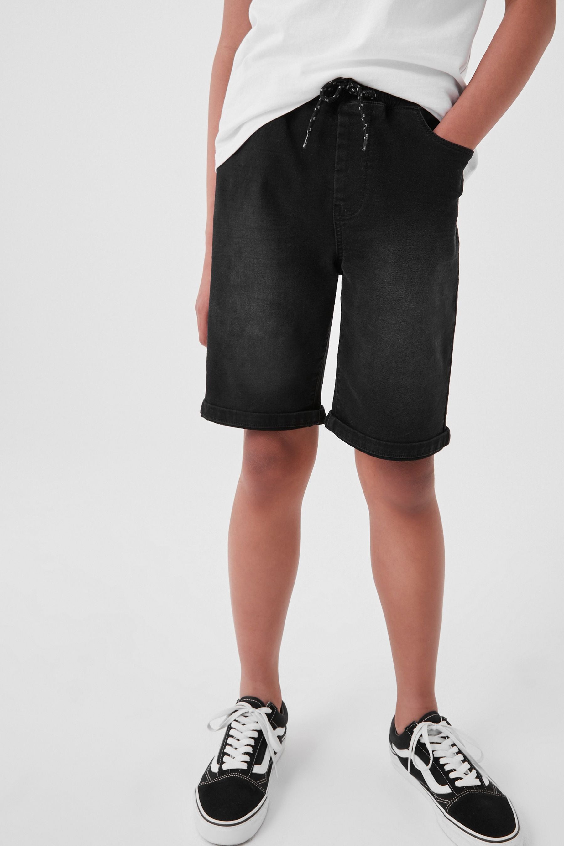 Black Loose Fit Jersey Denim Shorts (3-16yrs)