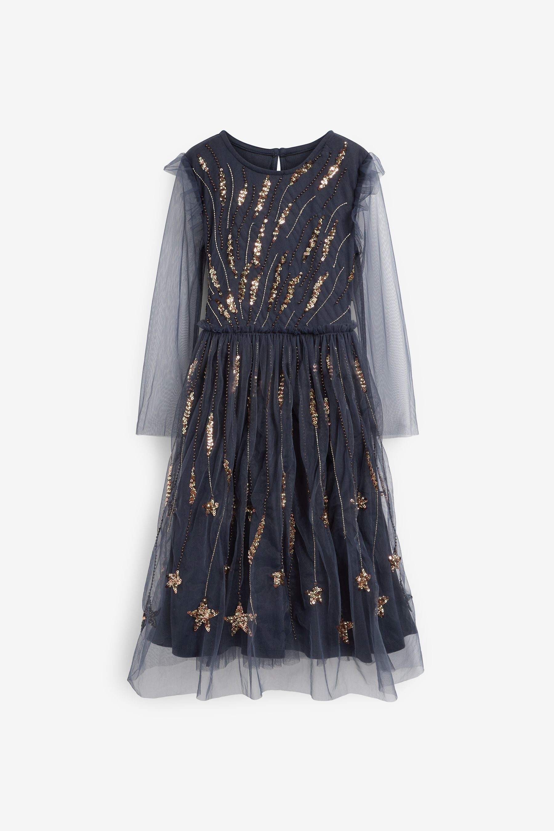 Navy Blue Sparkle Embroidered Occasion Dress (3-16yrs)