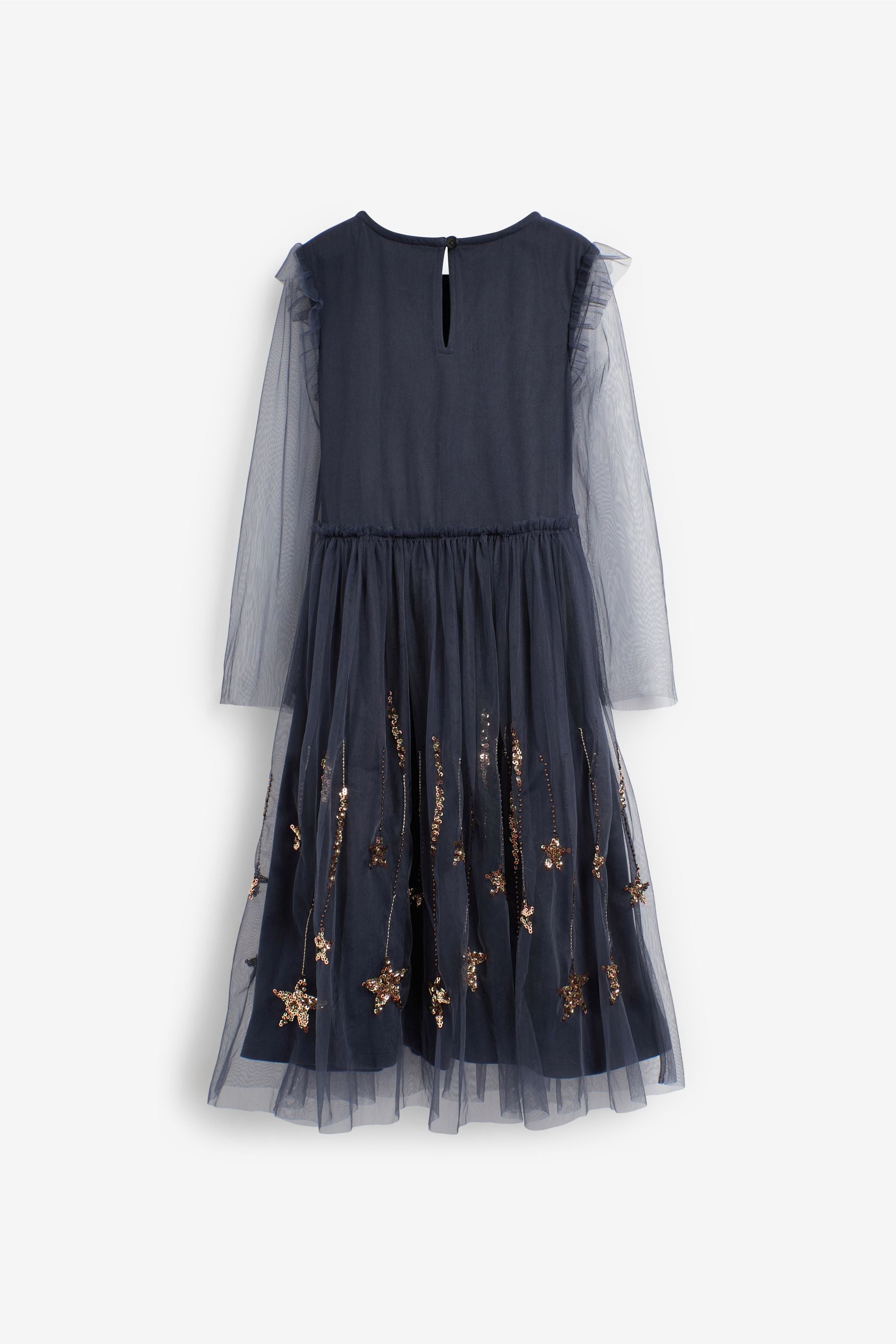 Navy Blue Sparkle Embroidered Occasion Dress (3-16yrs)