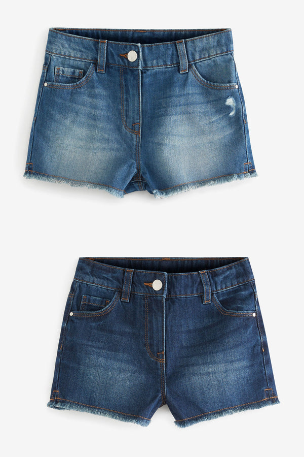 Denim Regular Length Frayed Hem Shorts 2 Pack (3-16yrs)