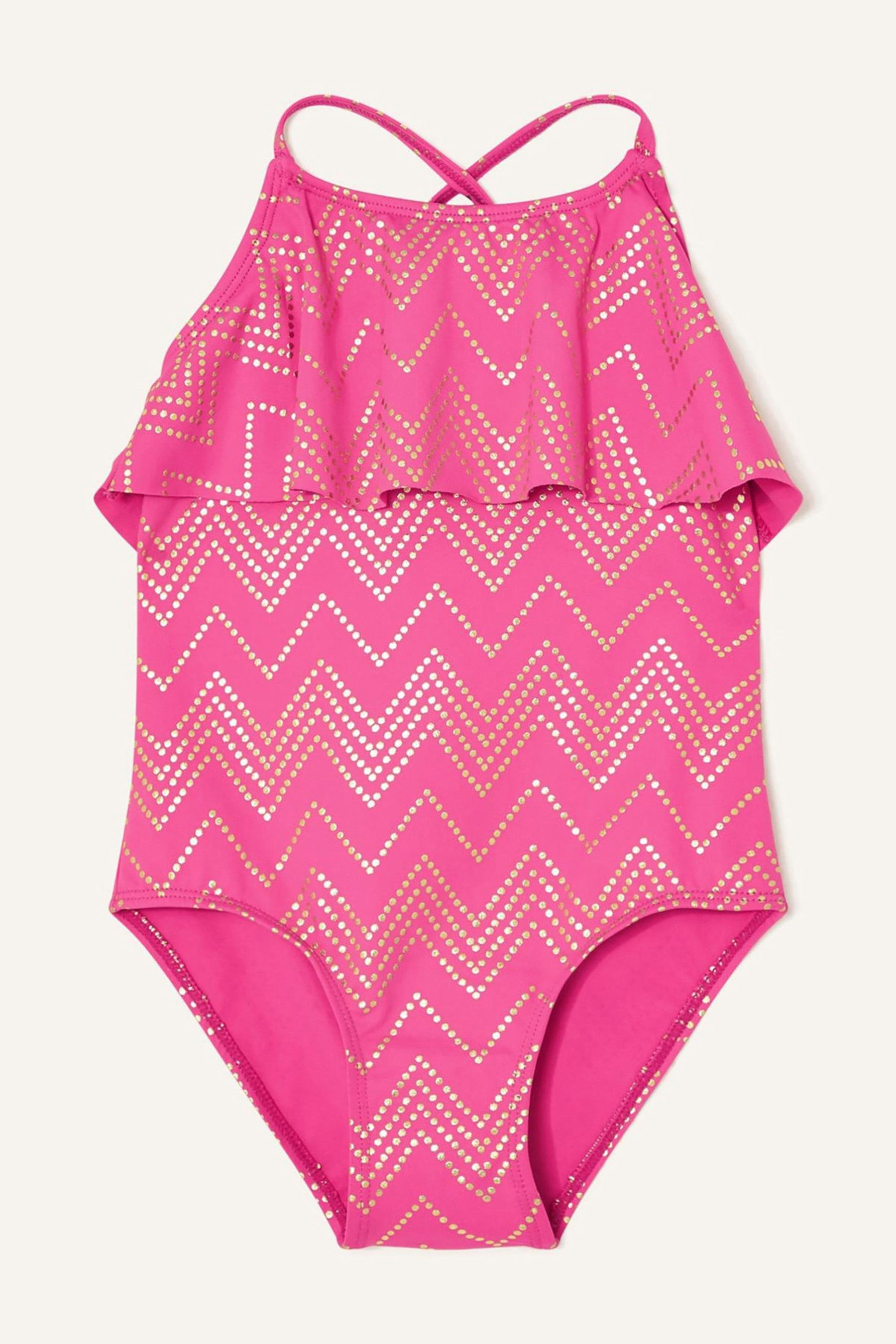 Monsoon Chevron Frill Pink Swimsuit