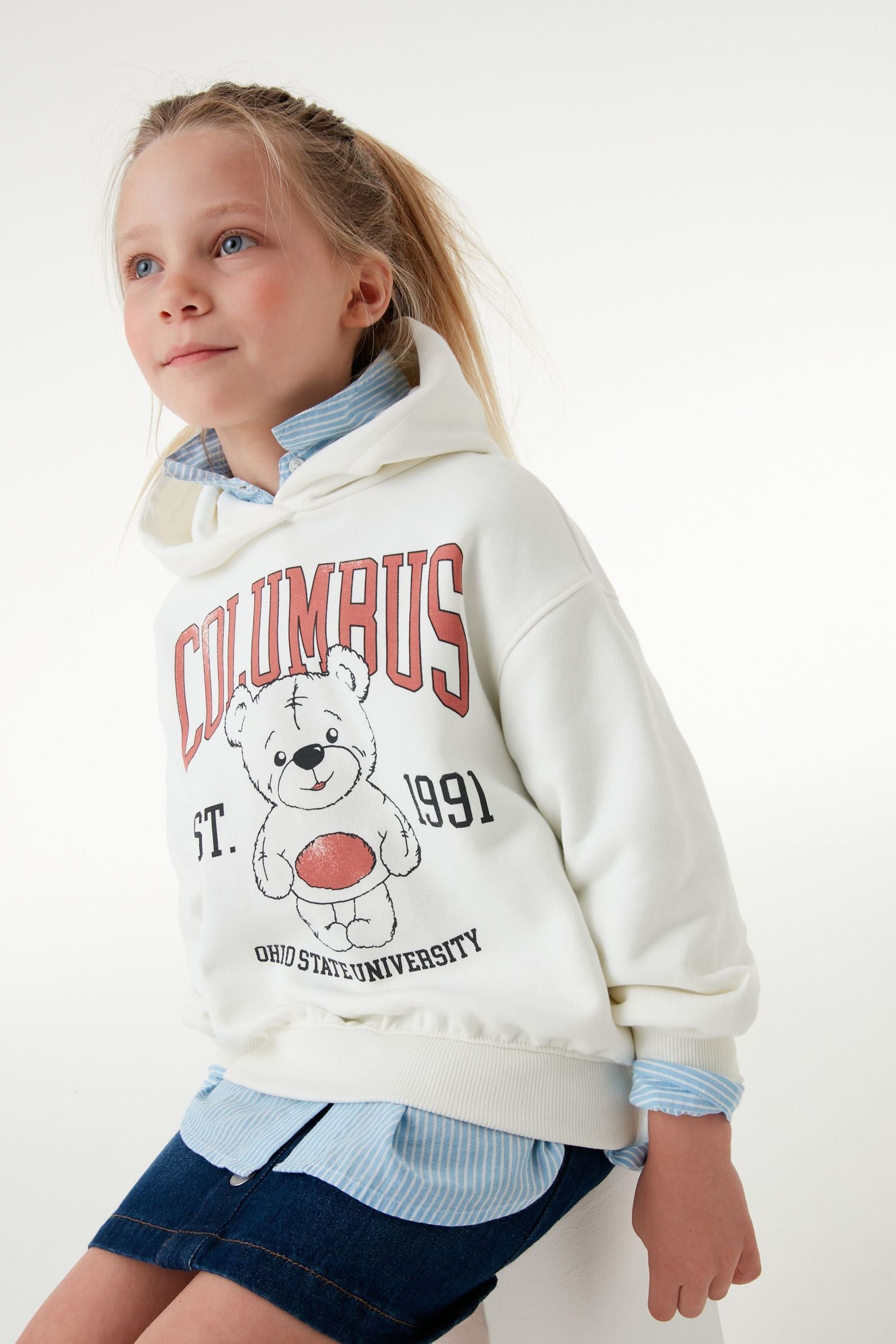 Ecru Cream Teddy Bear Hoodie (3-16yrs)