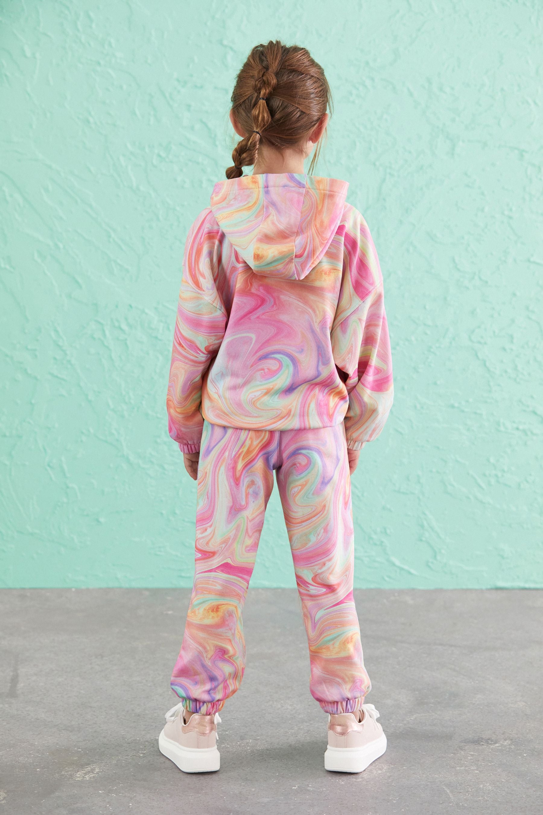 Pink Multi-colour Marble Print Hoodie And Joggers Set (3-16yrs)