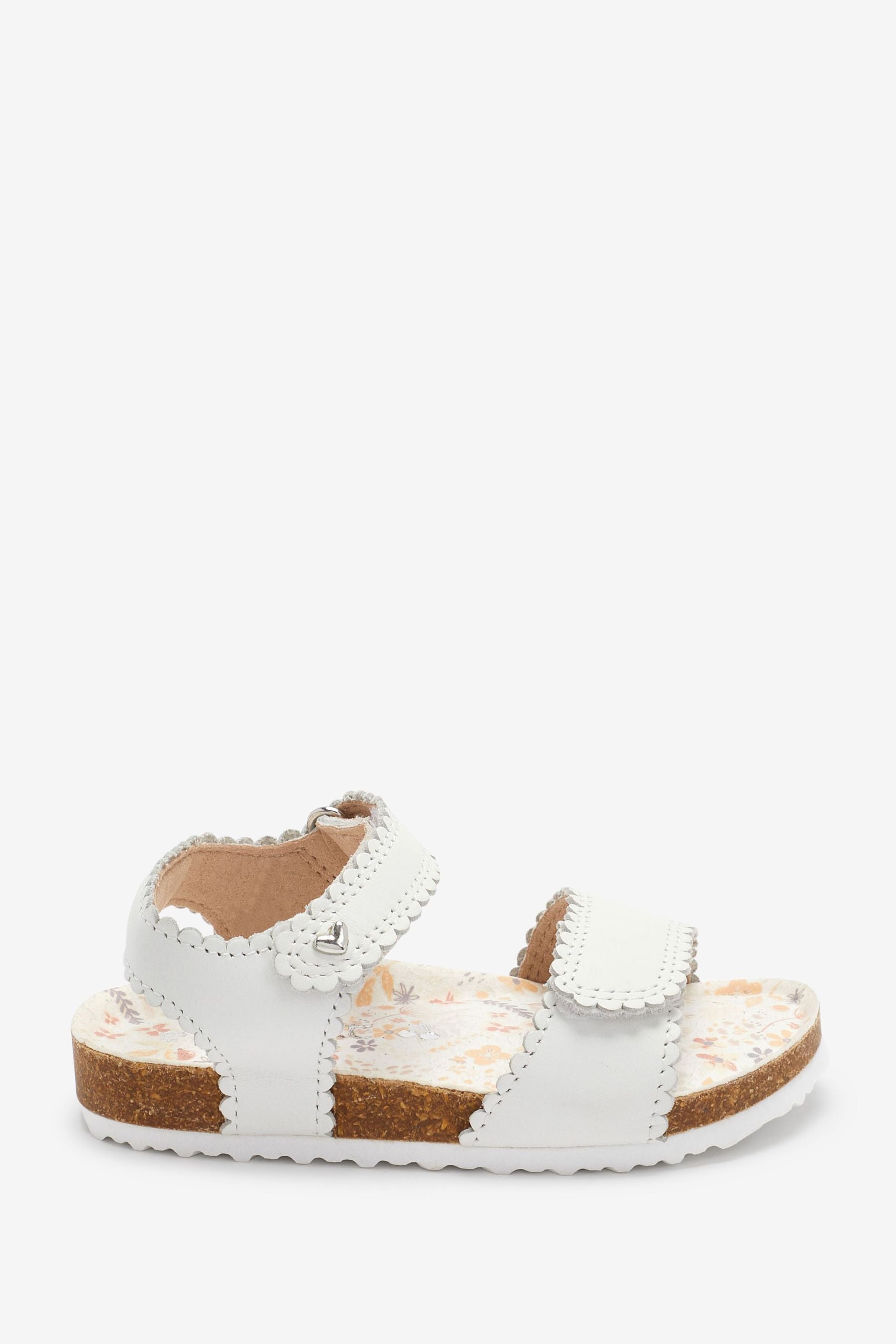 White Leather Adjustable Strap Corkbed Sandals