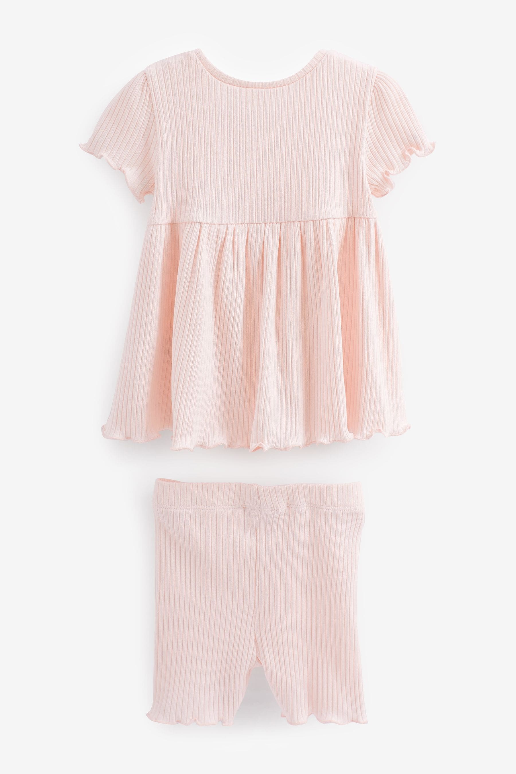 Pale Pink Short Sleeve Top And Shorts Set (3mths-7yrs)