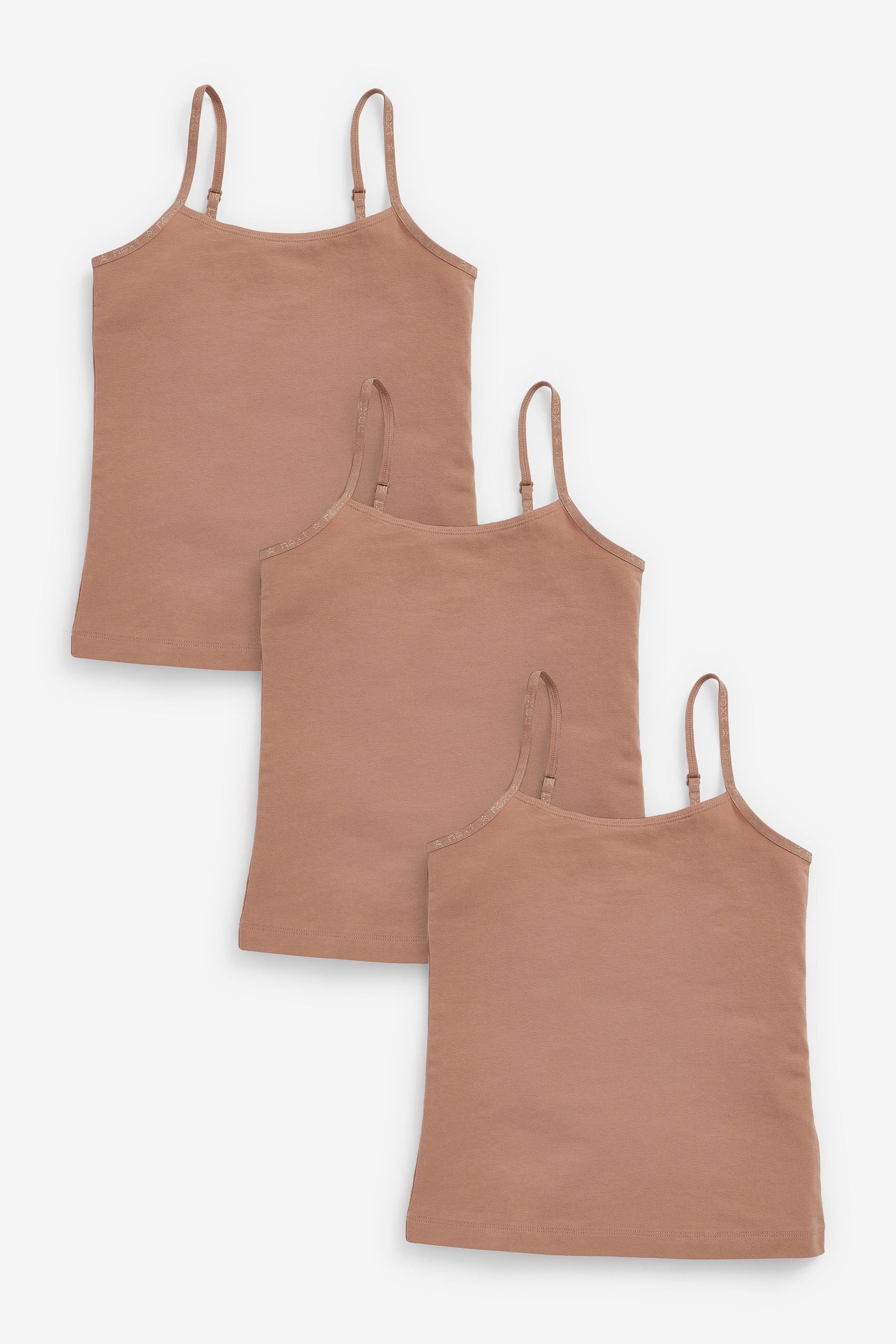 Praline Beige 3 Pack Elastic Strappy Cami Vests (1.5-16yrs)