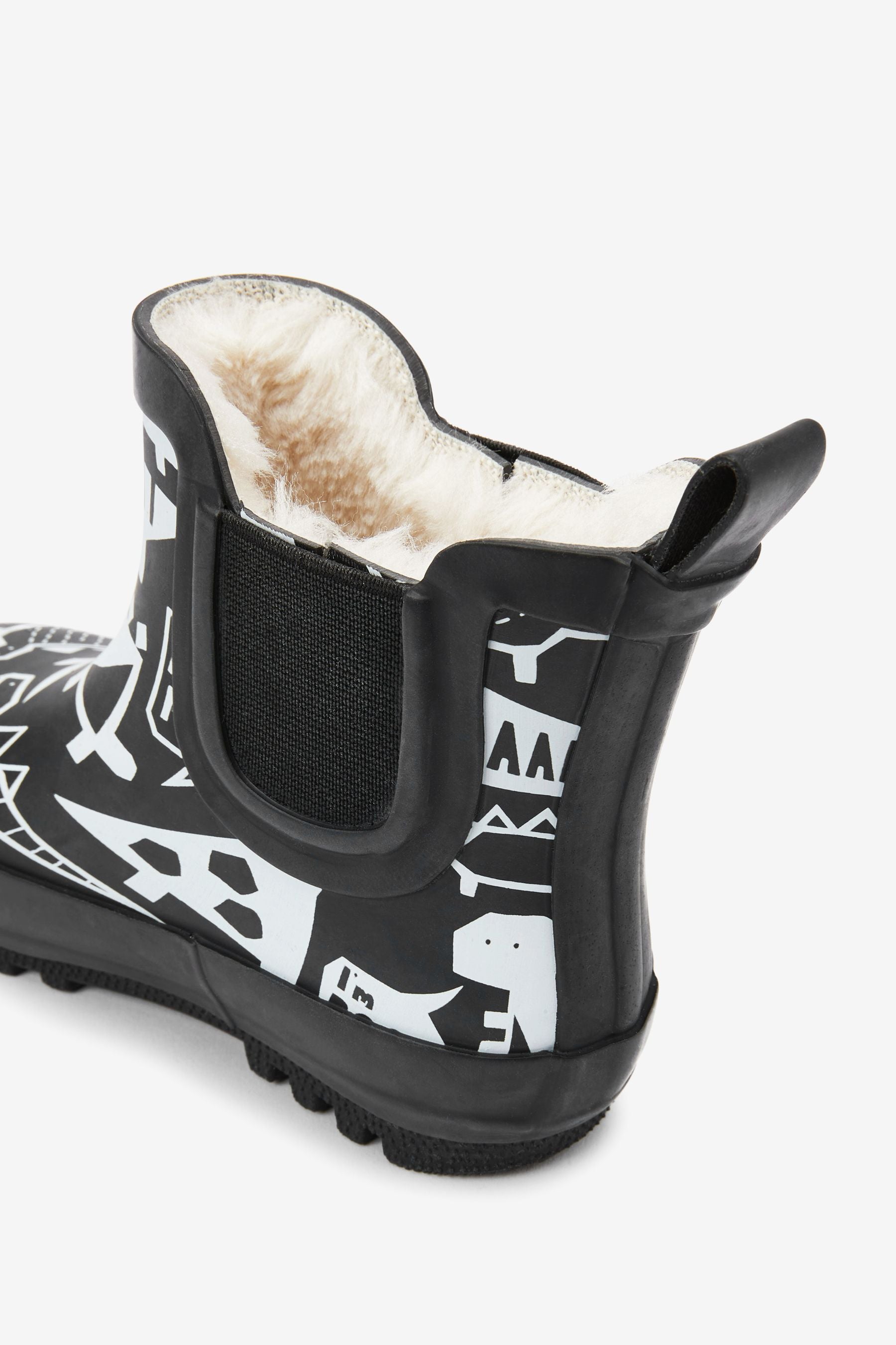 Black Dinosaurs Warm Lined Ankle Wellies