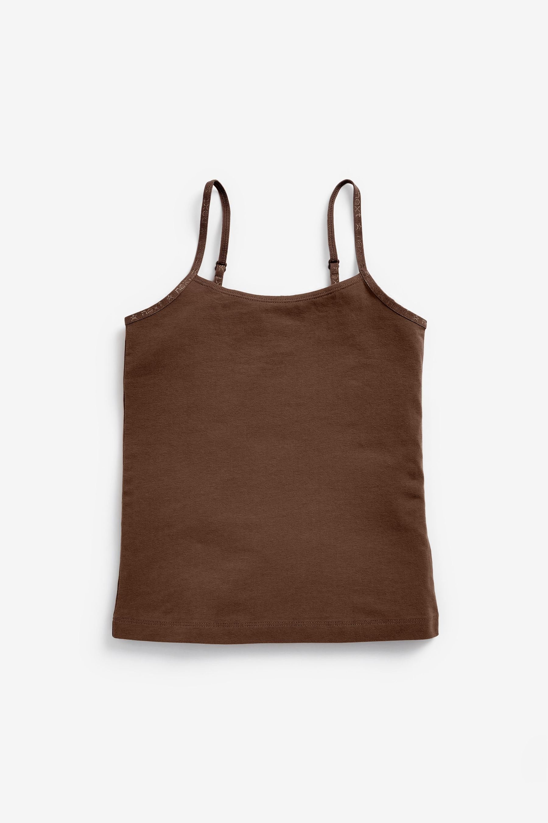 Truffle Brown 3 Pack Elastic Strappy Cami Vests (1.5-16yrs)