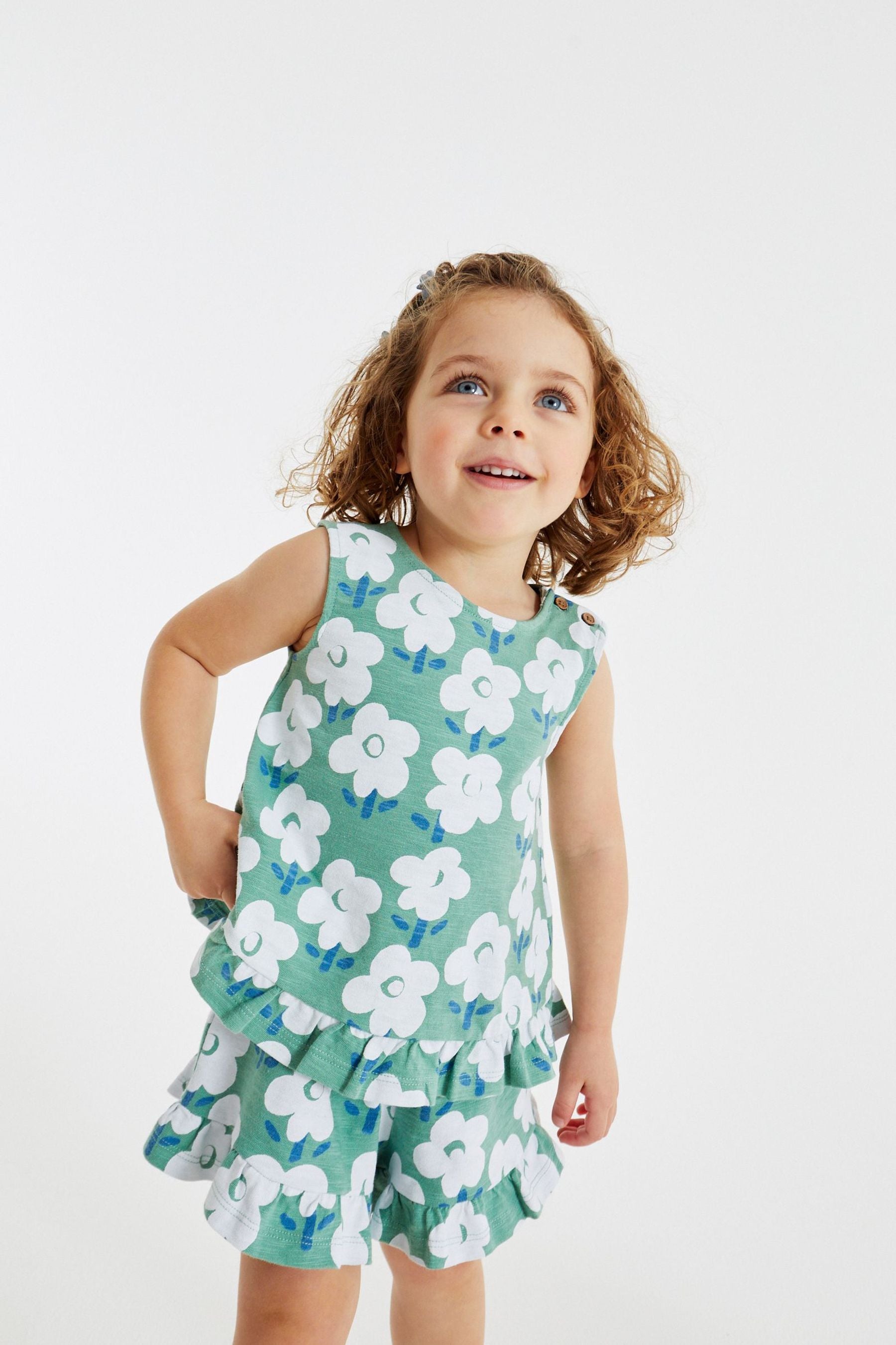 Green Floral Frill Vest And Shorts Set (3mths-7yrs)