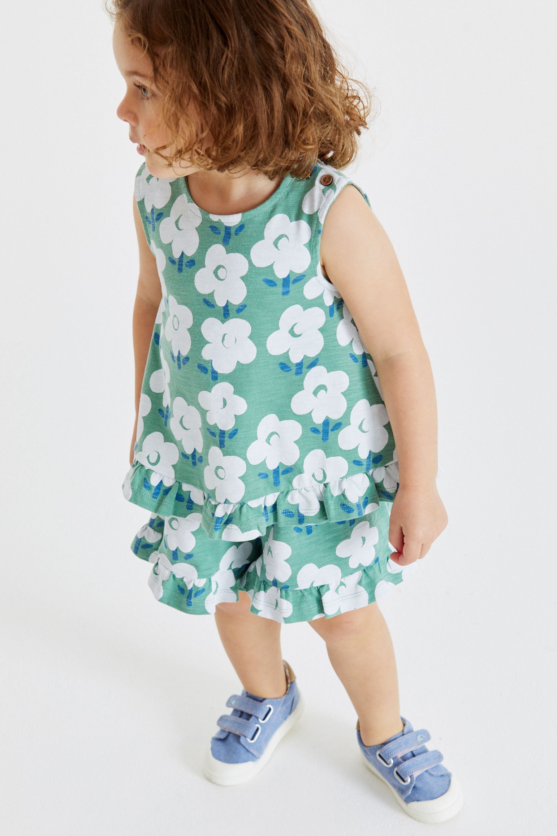 Green Floral Frill Vest And Shorts Set (3mths-7yrs)