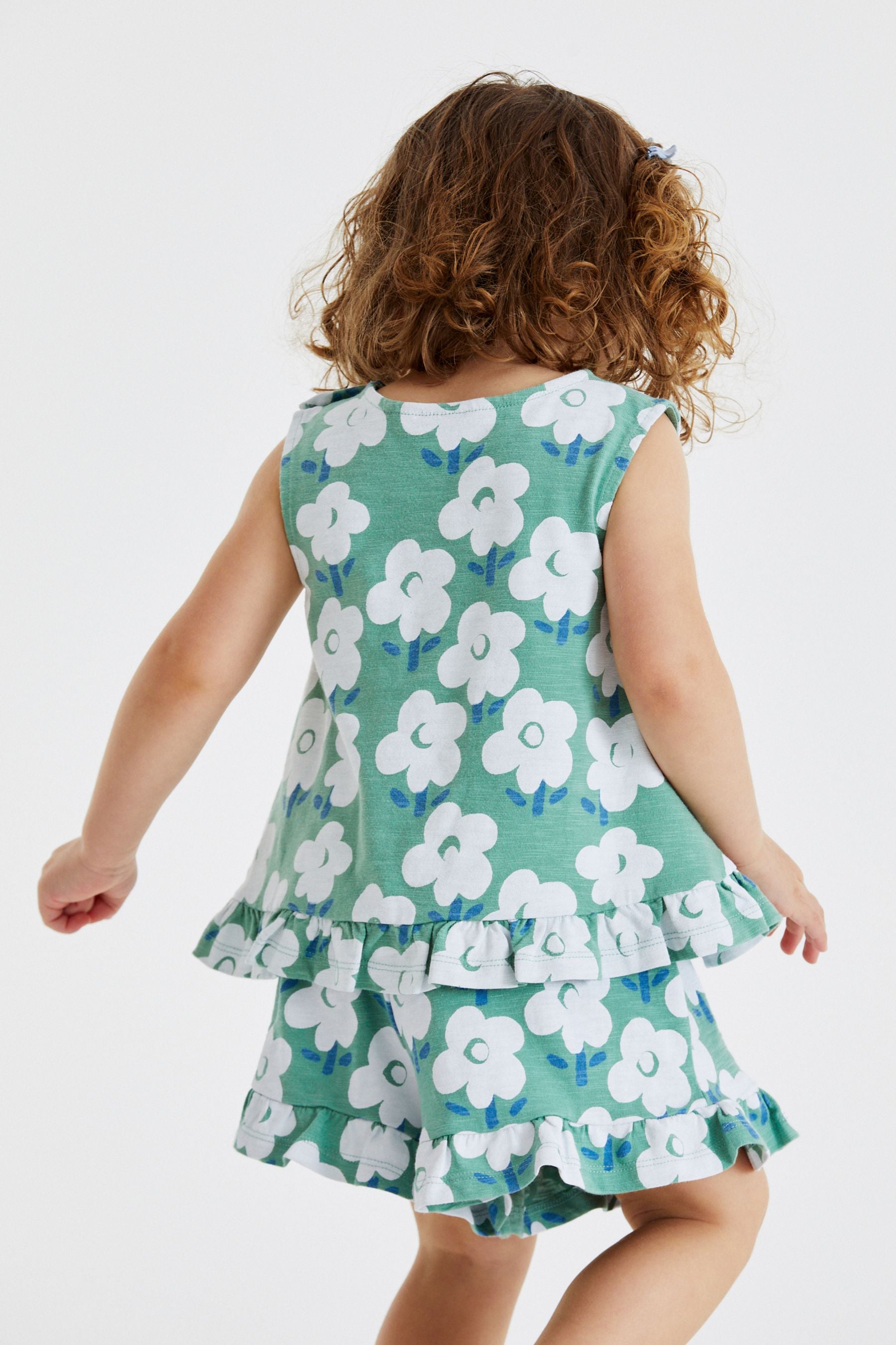 Green Floral Frill Vest And Shorts Set (3mths-7yrs)