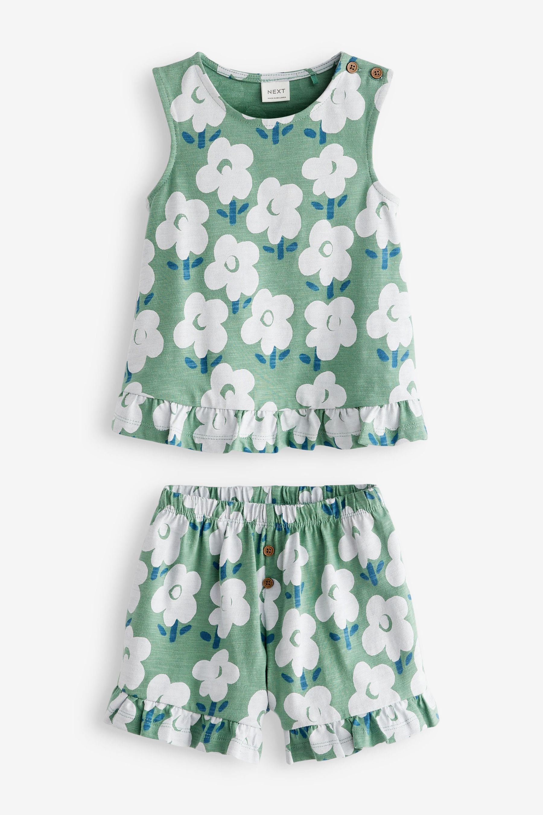 Green Floral Frill Vest And Shorts Set (3mths-7yrs)