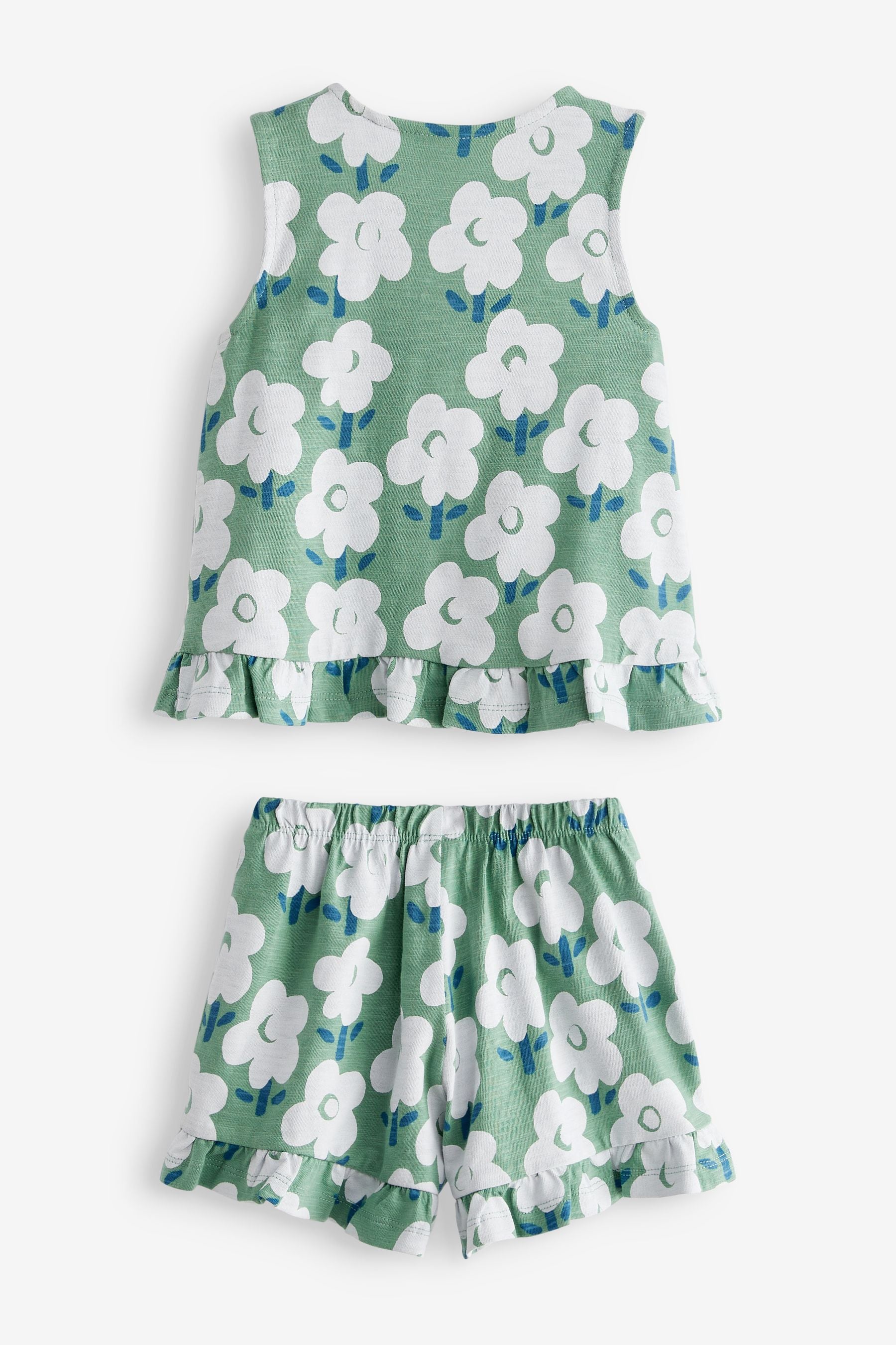 Green Floral Frill Vest And Shorts Set (3mths-7yrs)