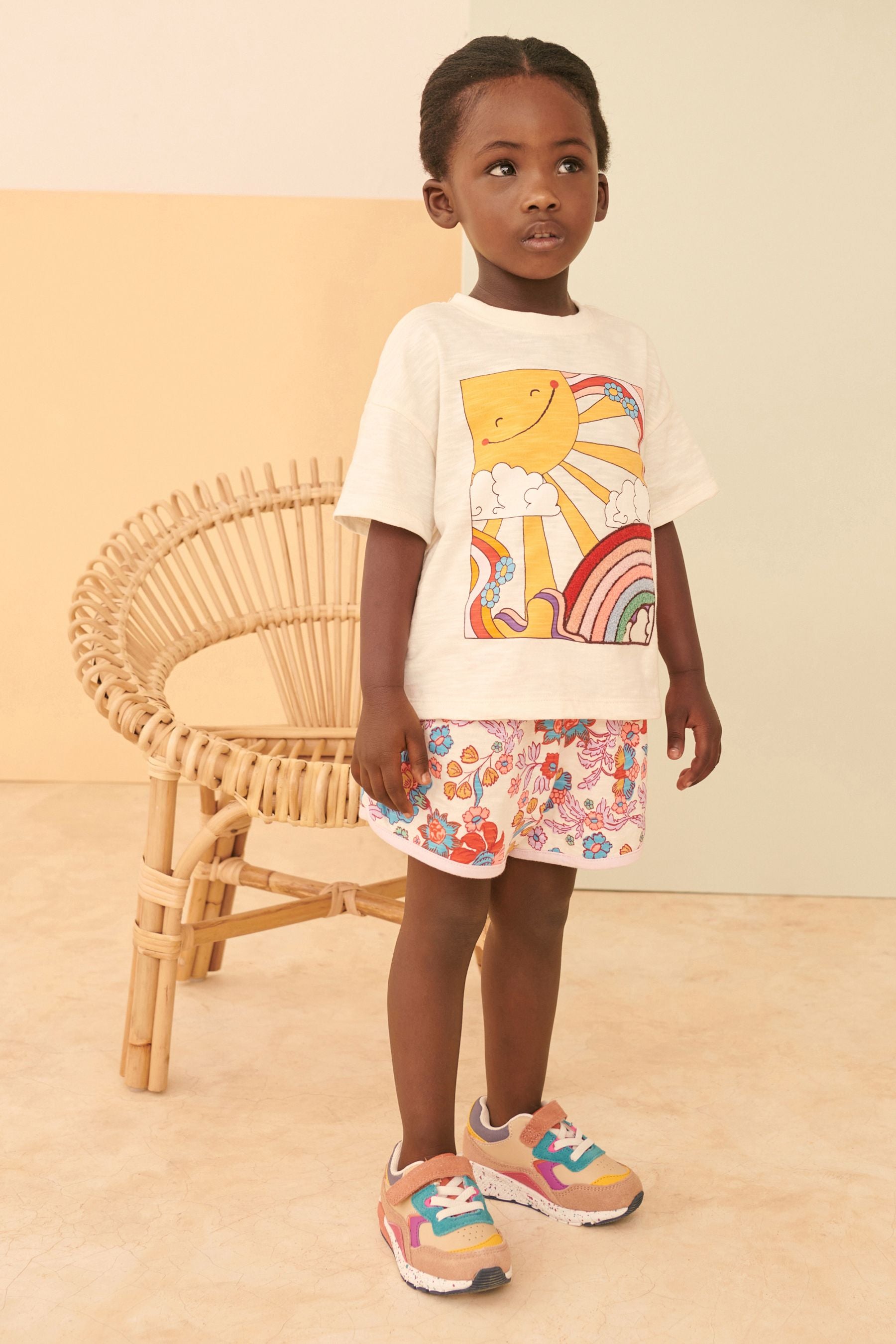 Cream/Red Sunshine Floral Print Short Sleeve Top and Short Set (3mths-7yrs)