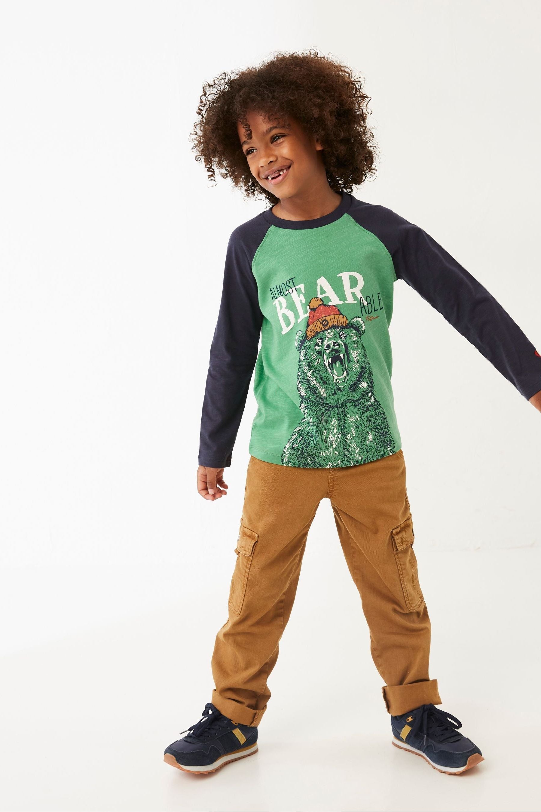 FatFace Green Almost Bearable Long Sleeve Raglan T-Shirt