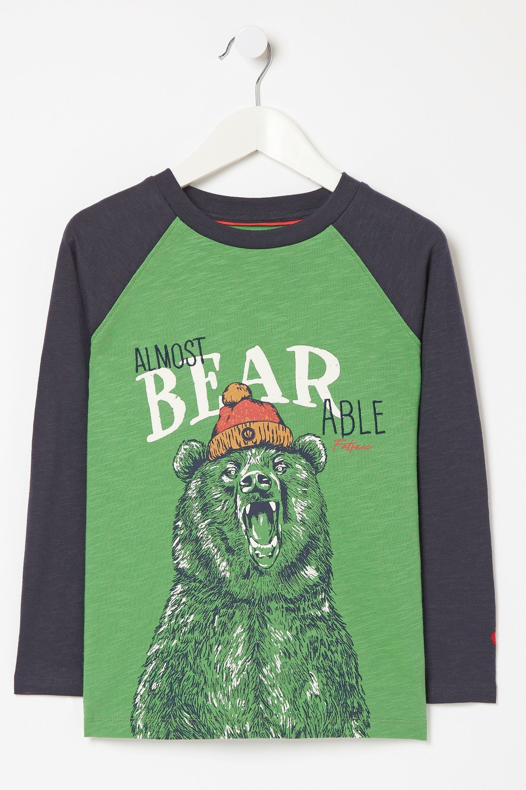 FatFace Green Almost Bearable Long Sleeve Raglan T-Shirt