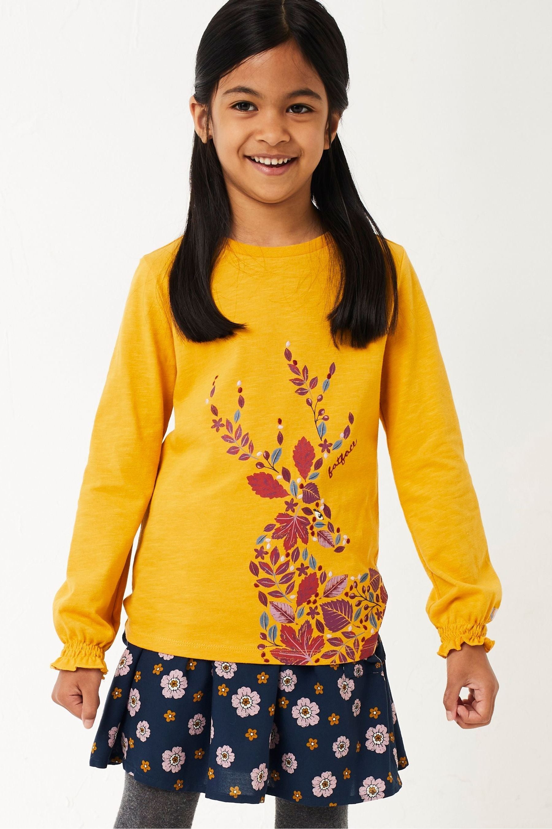 FatFace Yellow Deer Floral T-Shirt