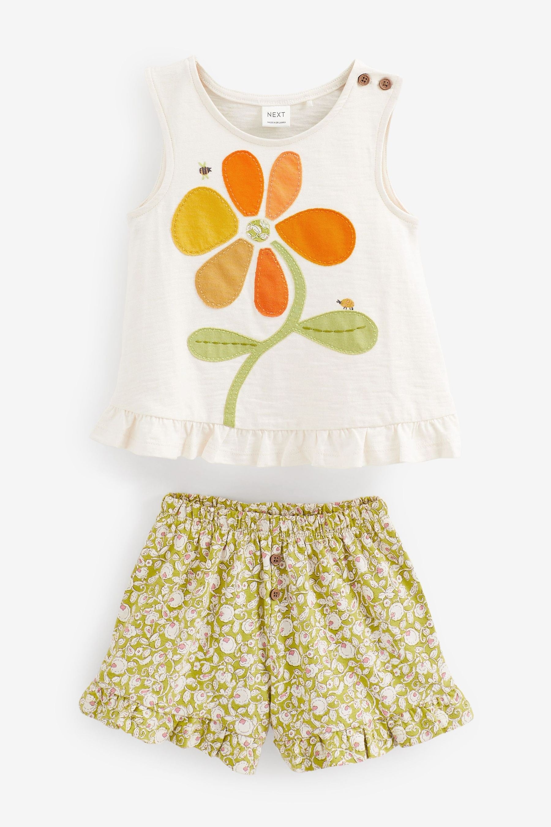 Cream Flower Frill Vest And Shorts Set (3mths-7yrs)