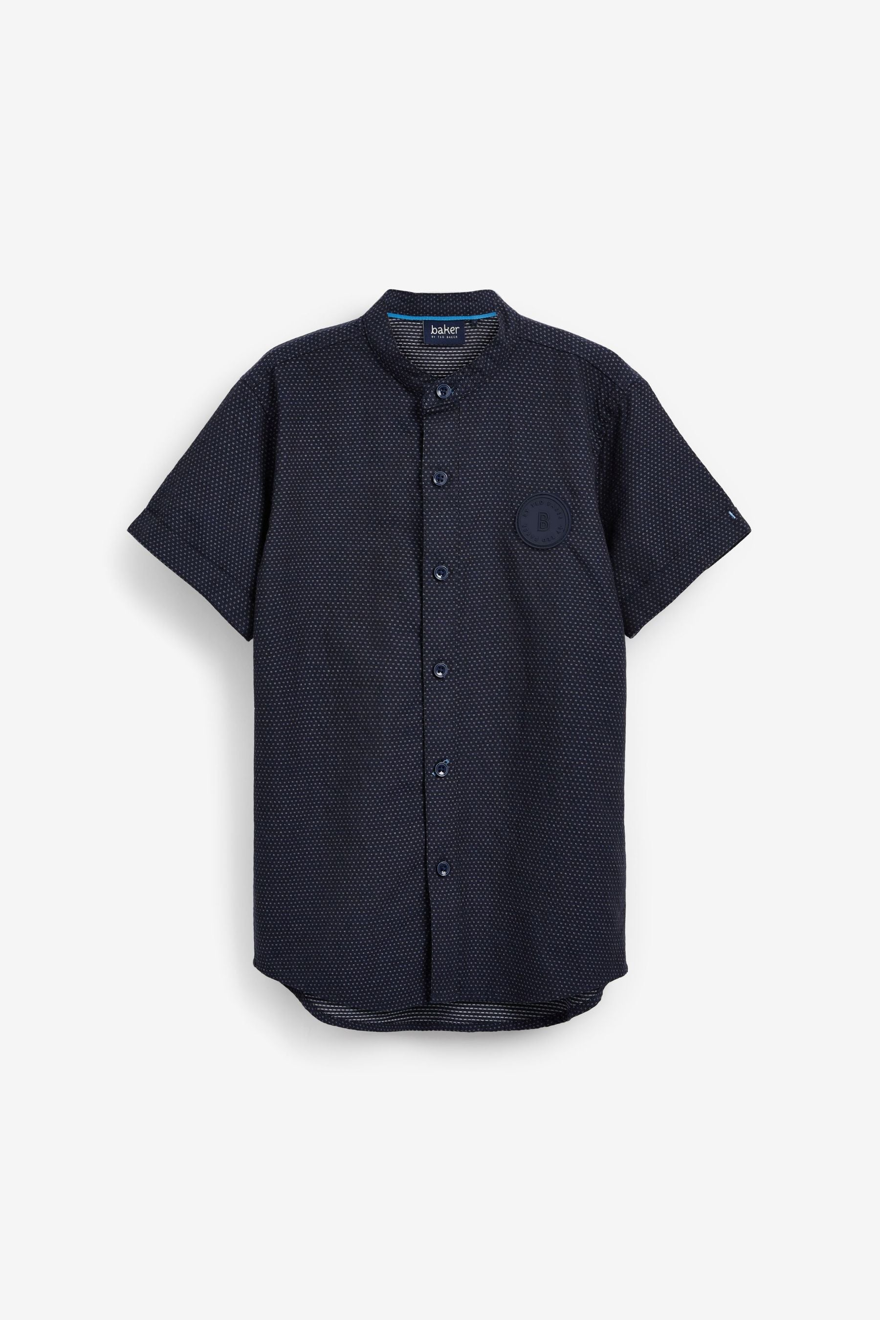 Baker by Ted Baker Navy Blue Short Sleeve Grandad Shirt