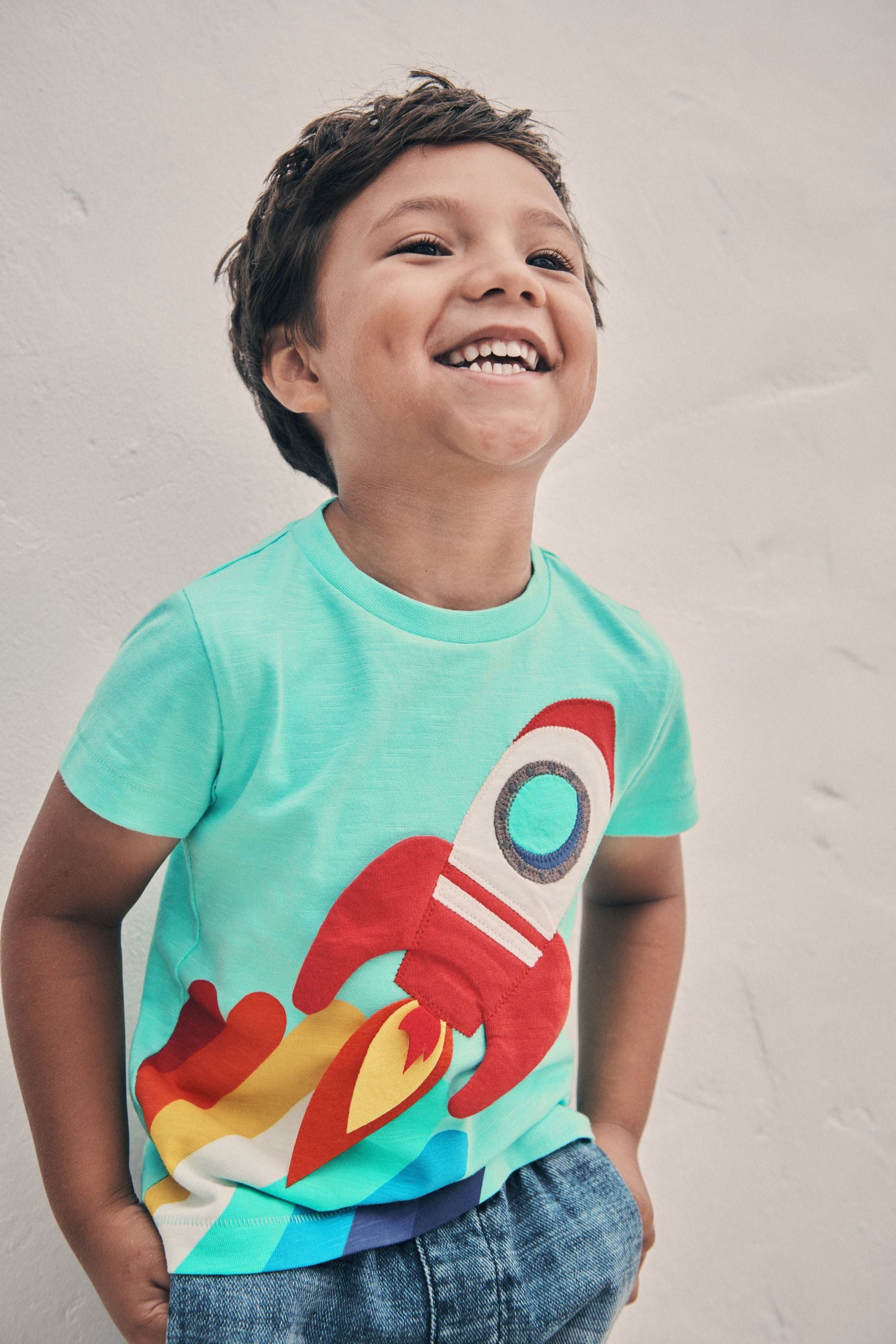 Turquoise Blue Rocket Appliqu T-Shirt (3mths-7yr