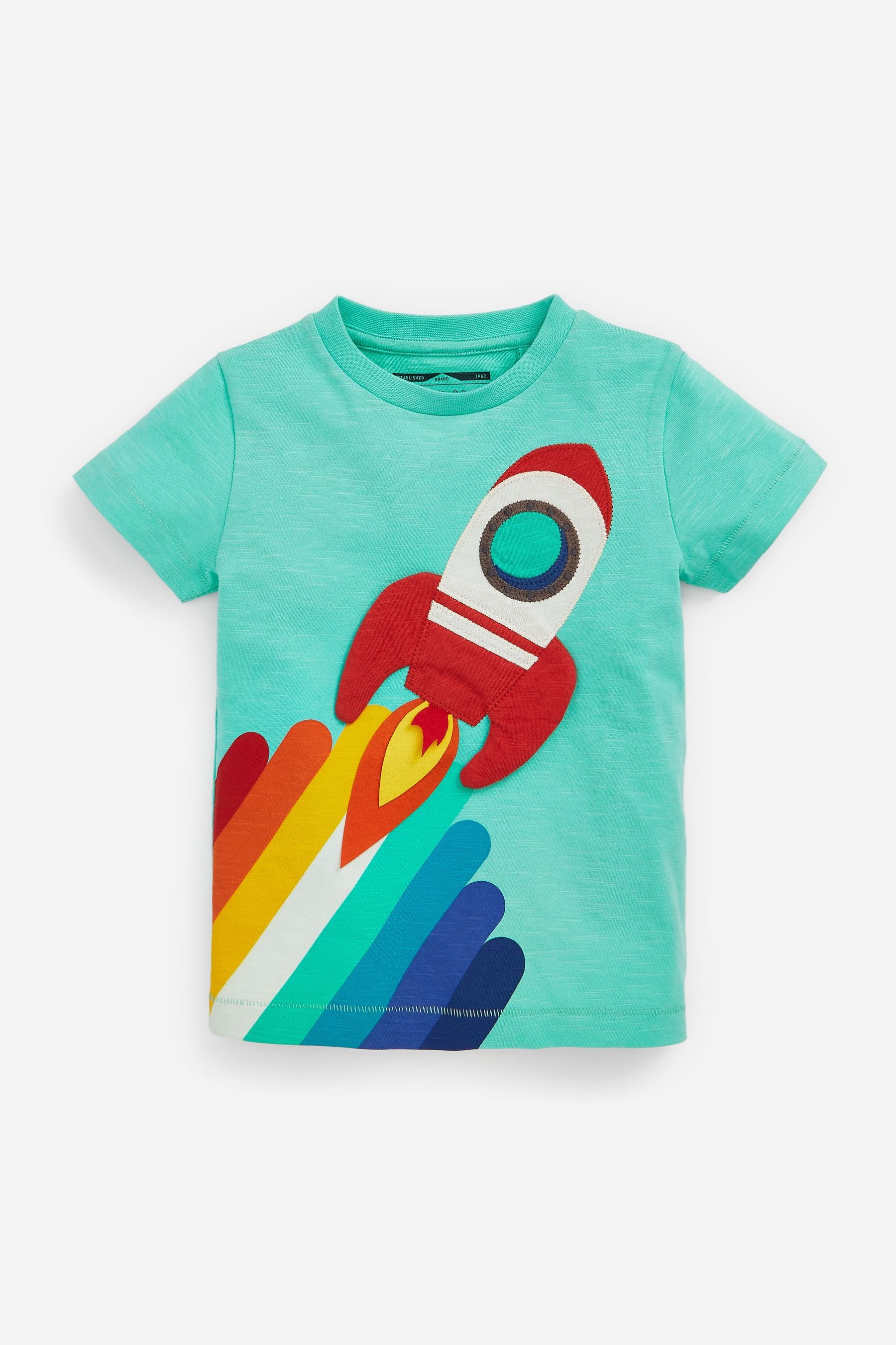 Turquoise Blue Rocket Appliqu T-Shirt (3mths-7yr