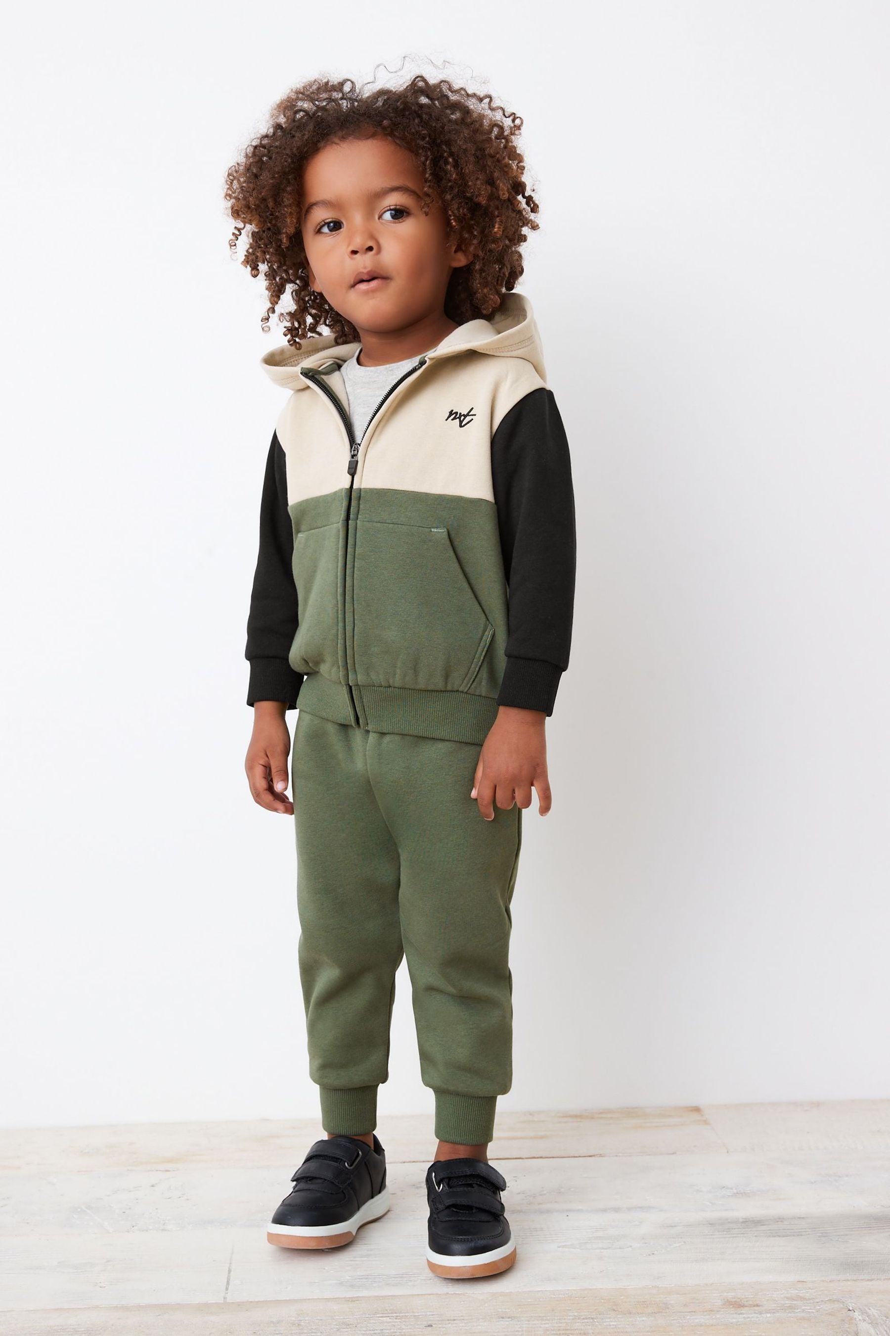 Khaki Green Colourblock Zip Through And Jogger Set (3mths-7yrs)