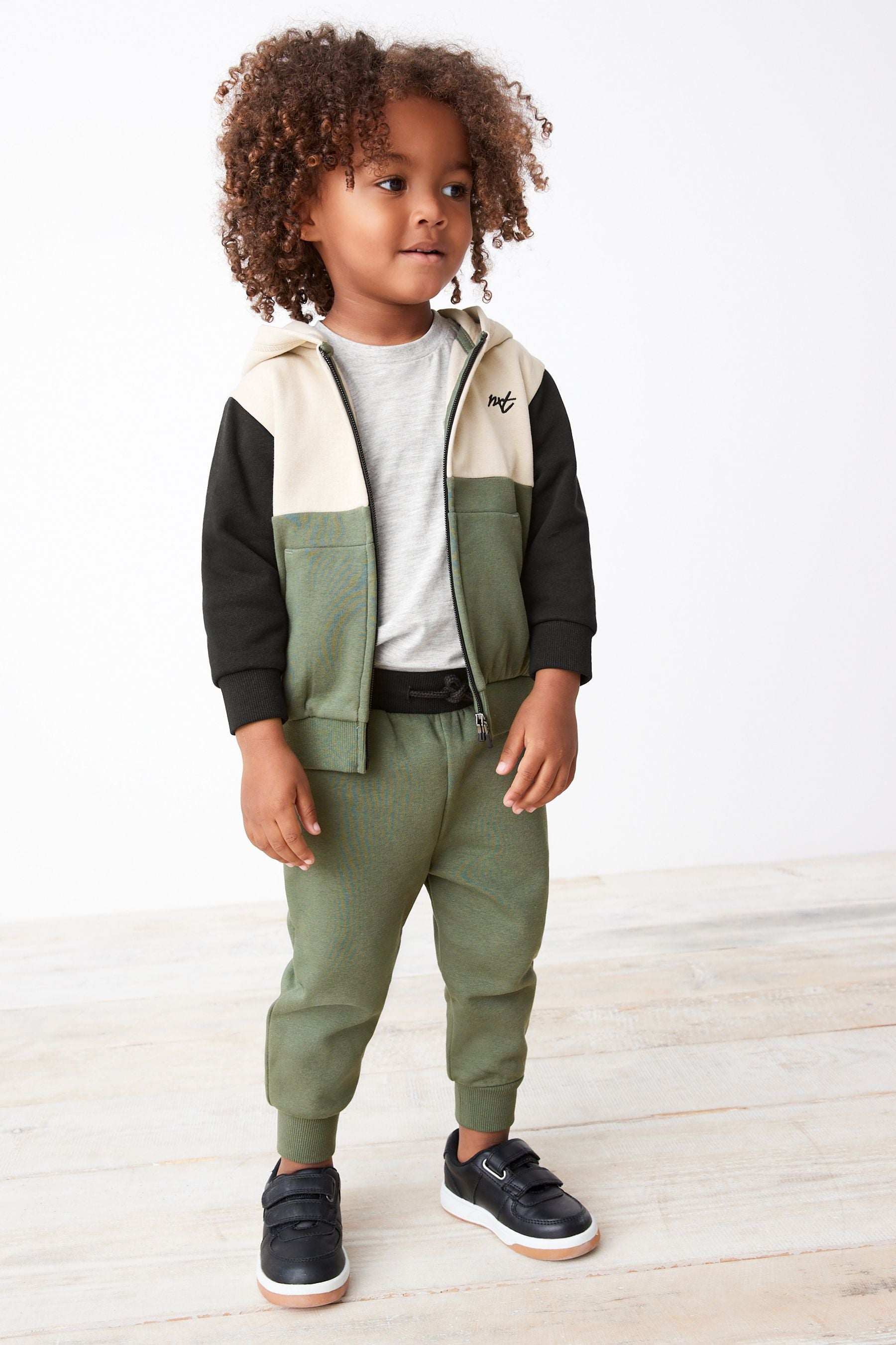 Khaki Green Colourblock Zip Through And Jogger Set (3mths-7yrs)