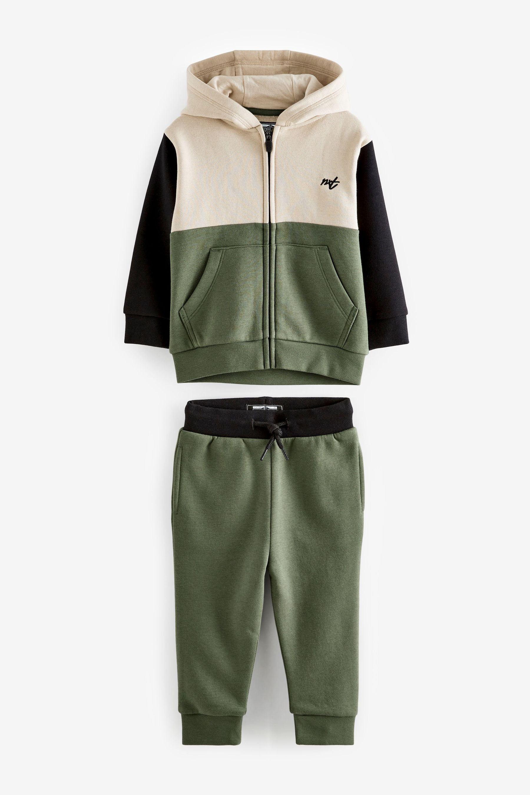 Khaki Green Colourblock Zip Through And Jogger Set (3mths-7yrs)