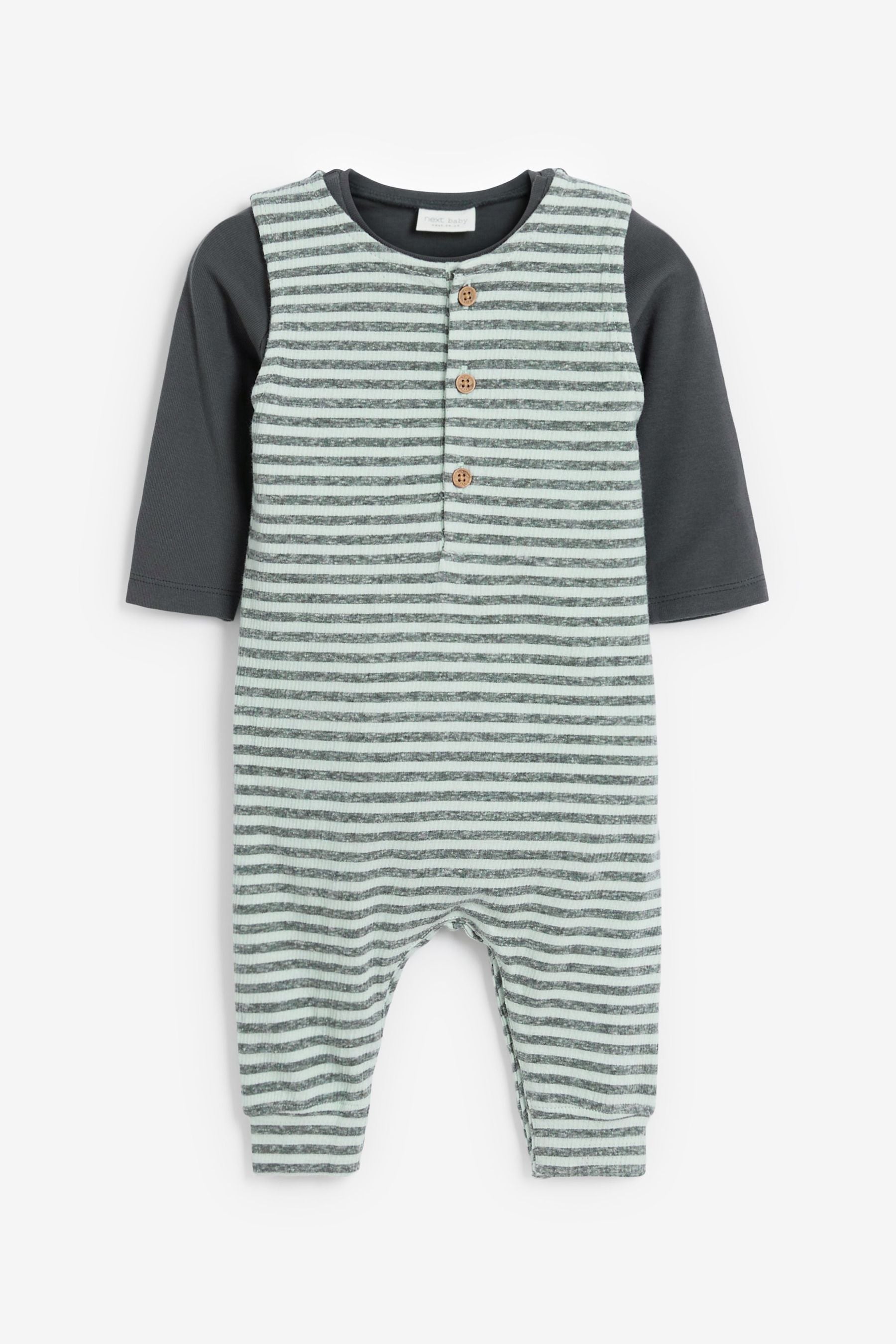 Charcoal Grey Baby Stripe Dungaree And Bodysuit Set (0mths-2yrs)