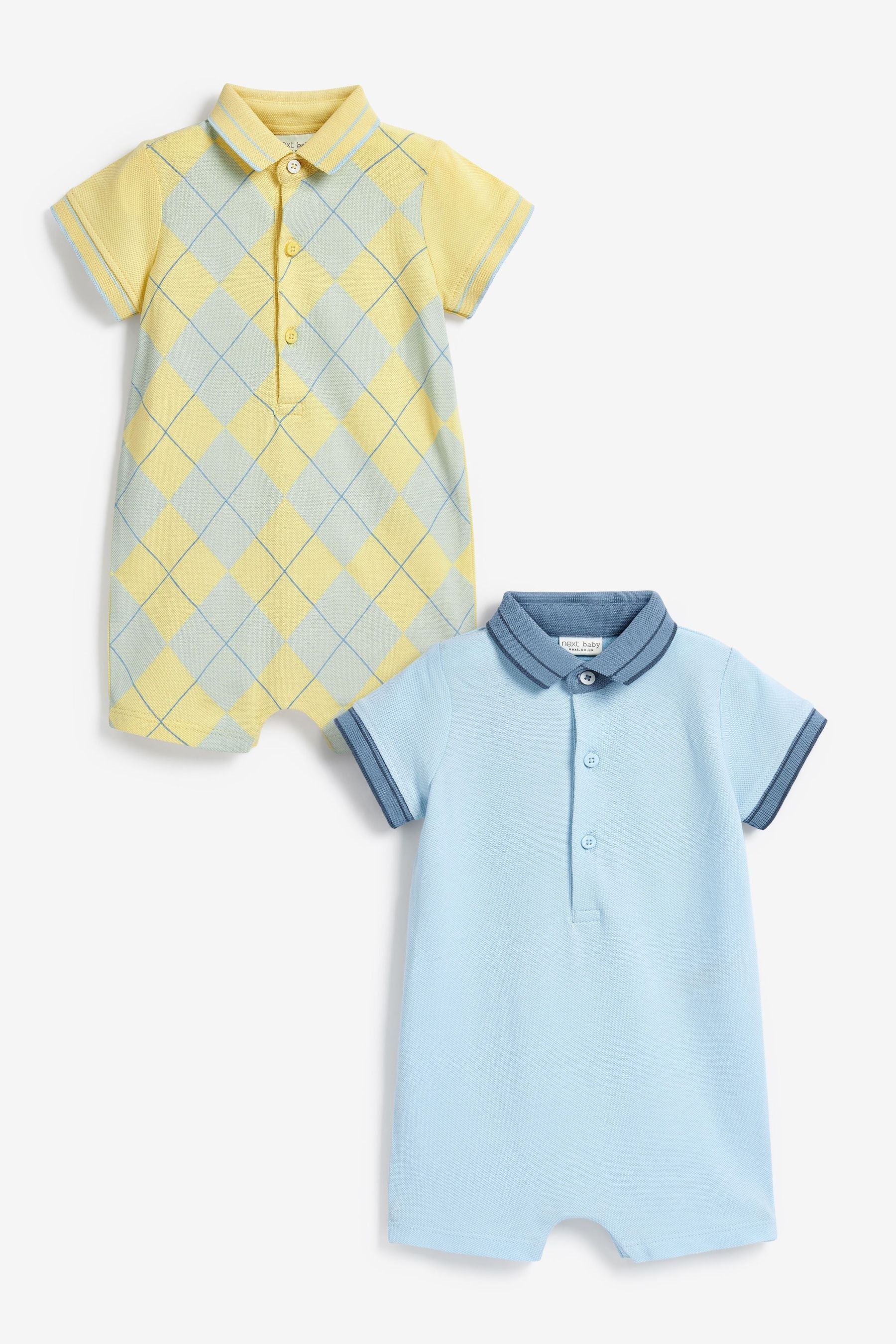 Blue/Yellow Argyle Pattern Baby 2 Pack Rompers (0mths-3yrs)