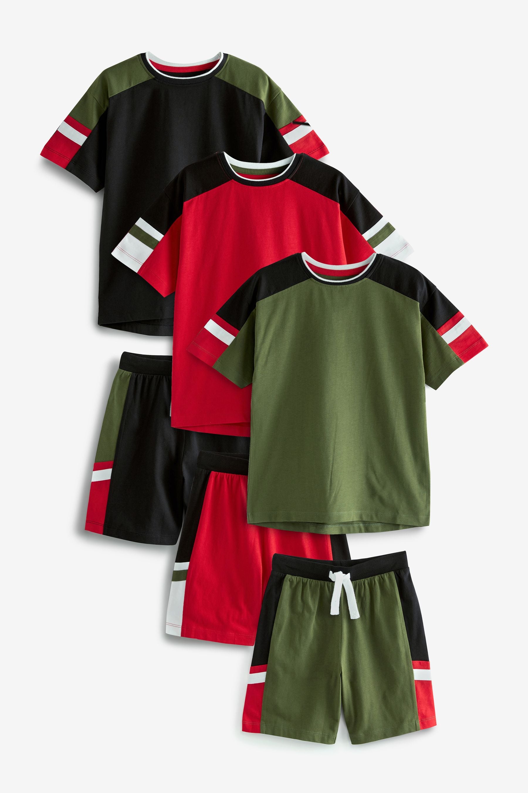 Black/Green/Red 3 Pack Short Pyjamas (3-16yrs)