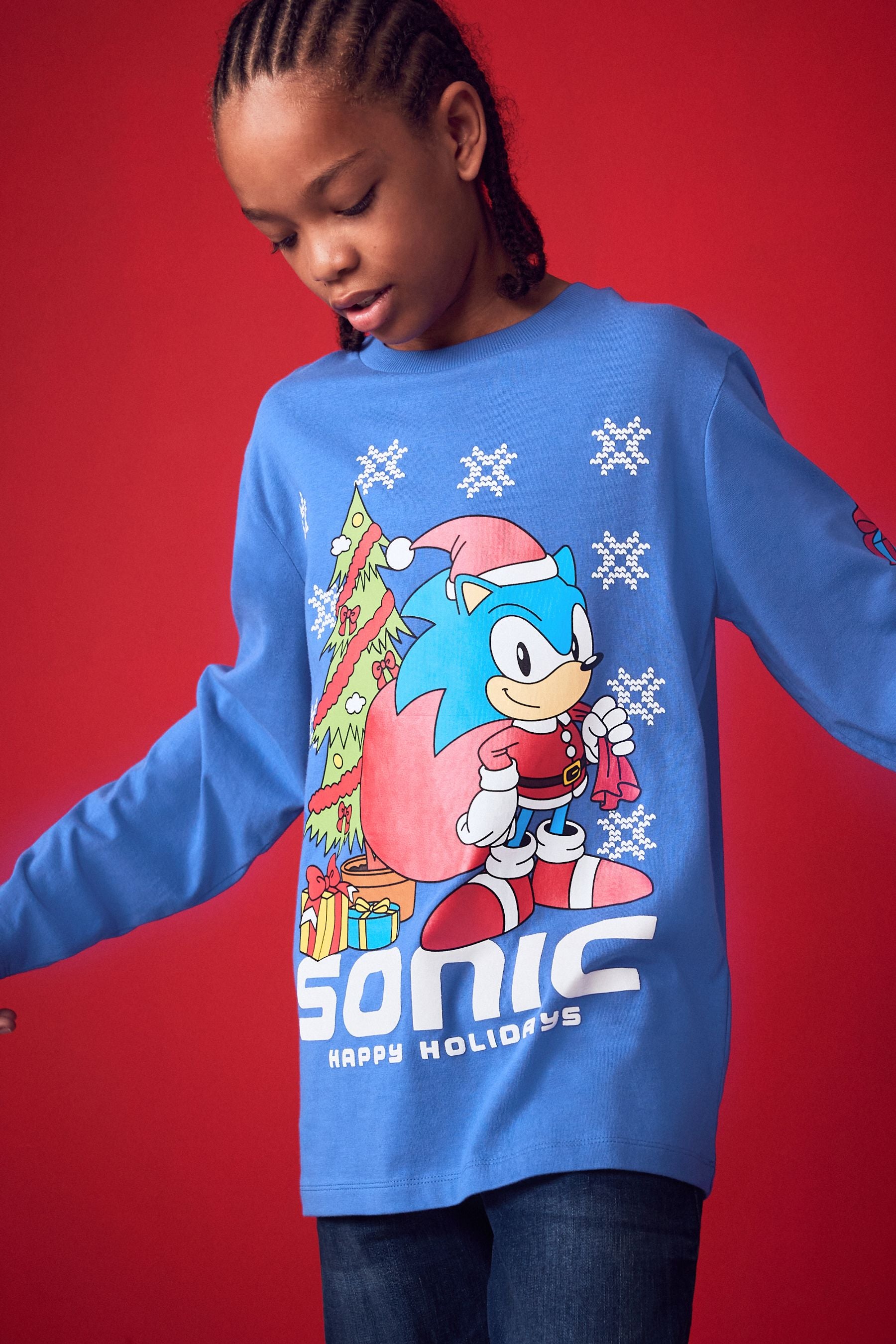 Sonic Cobalt Blue Long Sleeve Christmas T-Shirt (3-16yrs)