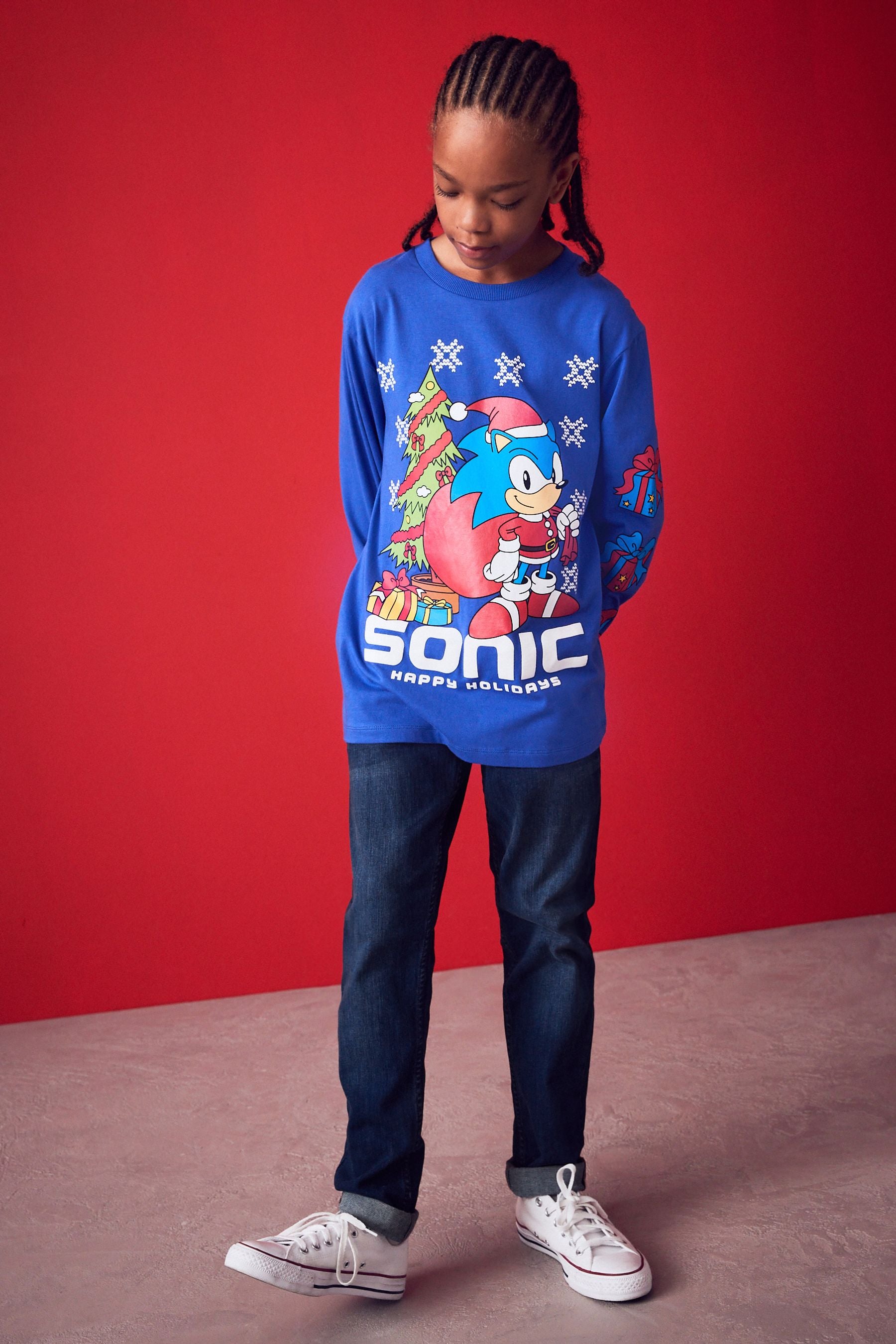 Sonic Cobalt Blue Long Sleeve Christmas T-Shirt (3-16yrs)