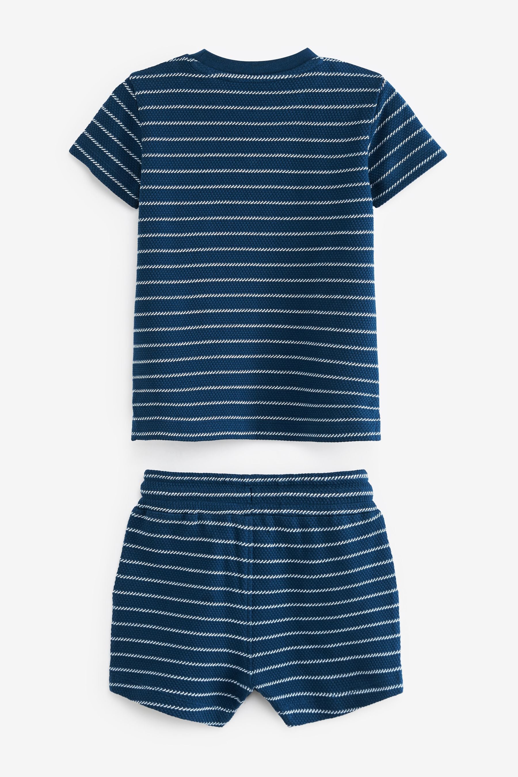 Navy Blue Stripe Textured T-Shirt and Short Set (3mths-7yrs)