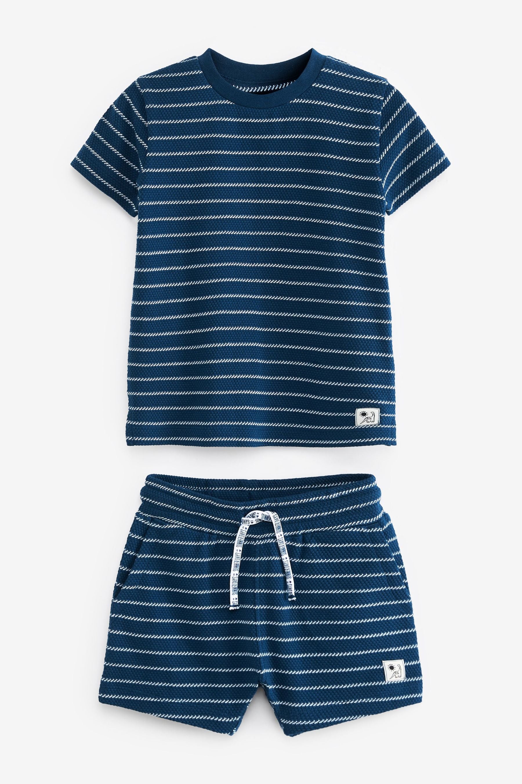 Navy Blue Stripe Textured T-Shirt and Short Set (3mths-7yrs)