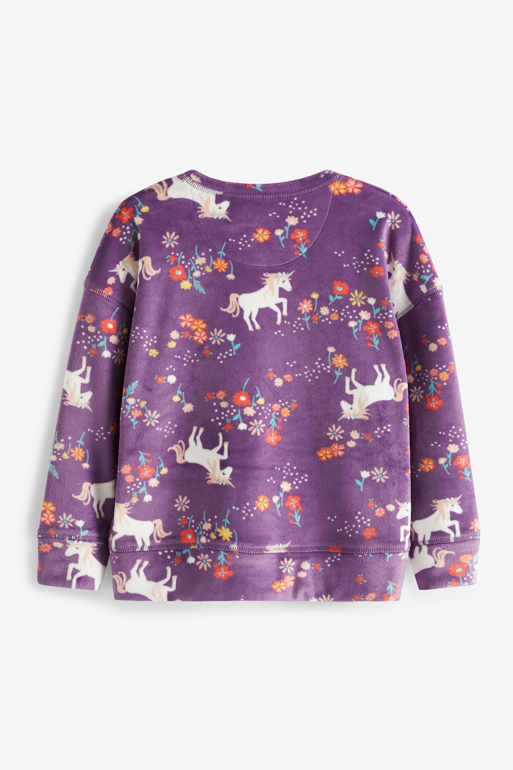 Purple Unicorn And Flower Print Velour Lounge Set (3-16yrs)