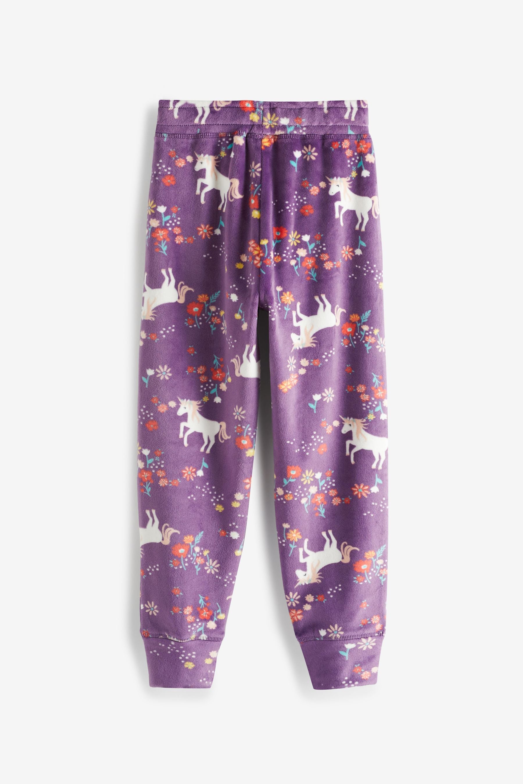 Purple Unicorn And Flower Print Velour Lounge Set (3-16yrs)