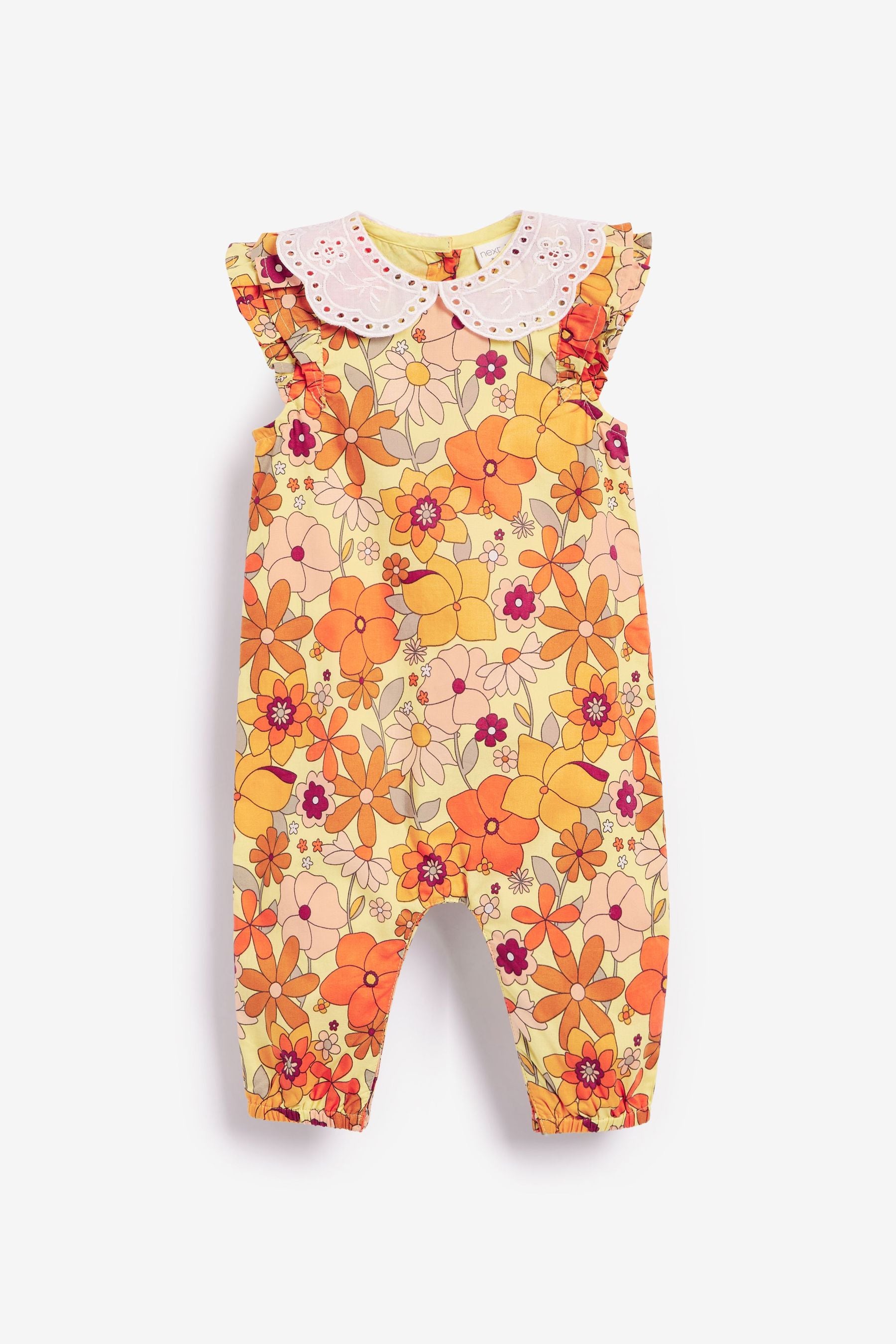 Ochre Yellow Baby Floral Collared Romper (0mths-2yrs)