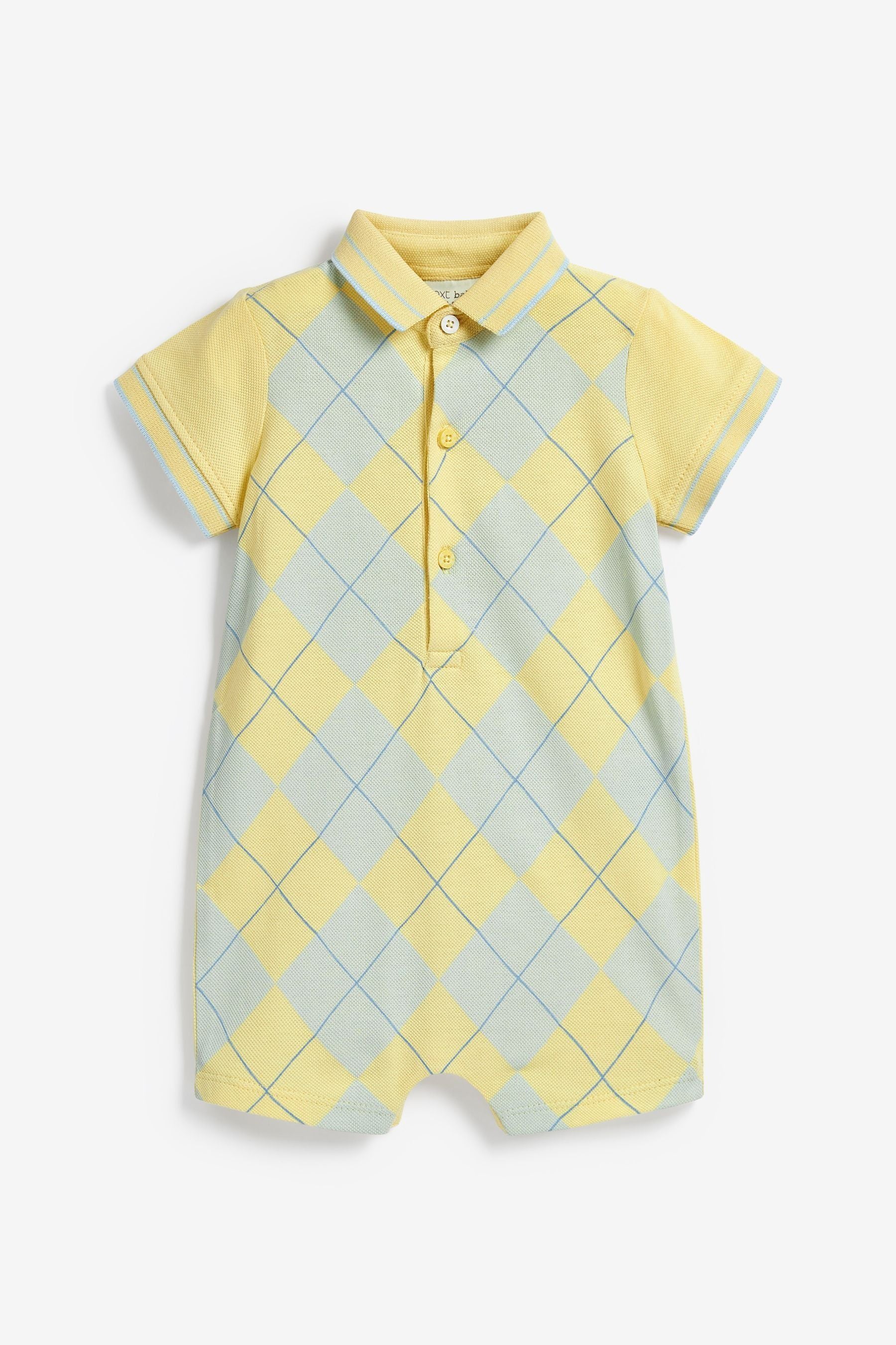 Blue/Yellow Argyle Pattern Baby 2 Pack Rompers (0mths-3yrs)