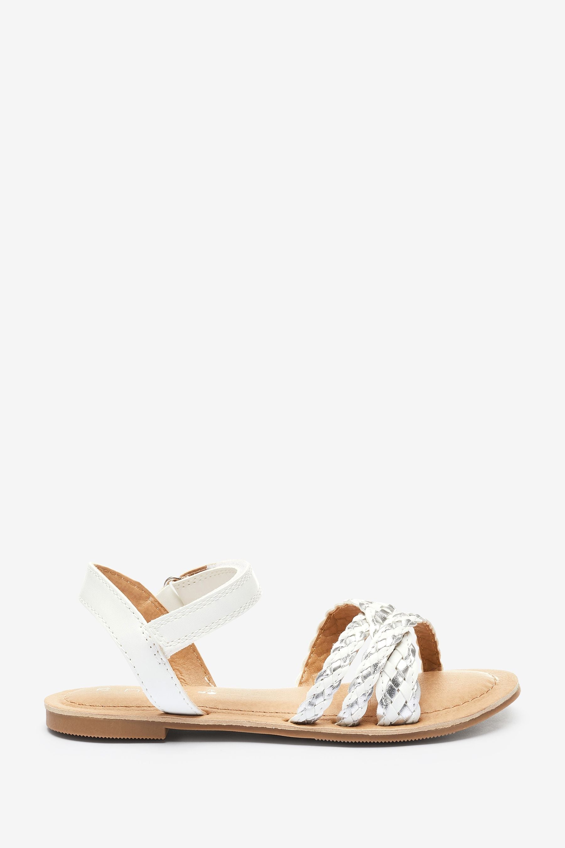 White Silver Plaited Sandals