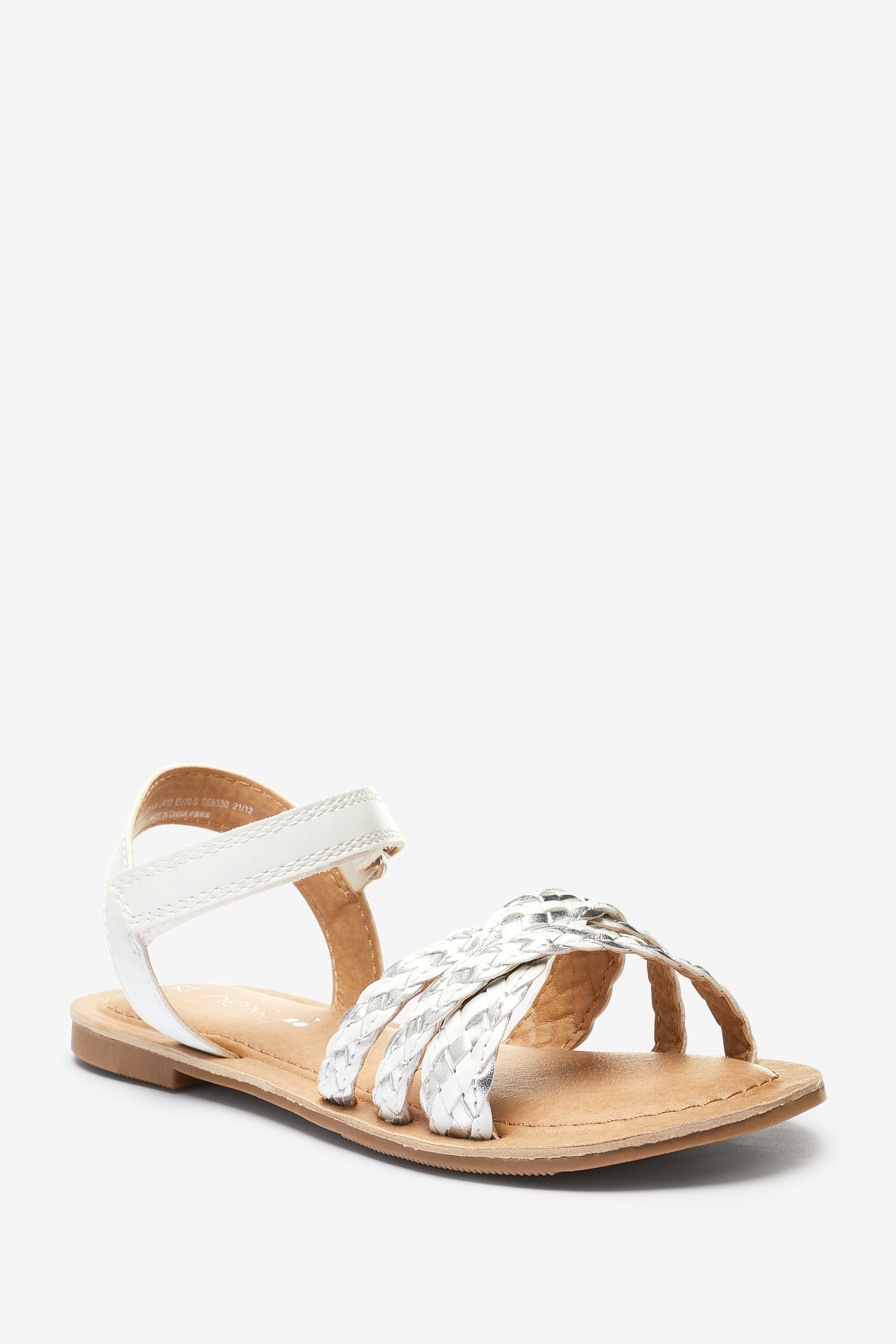 White Silver Plaited Sandals