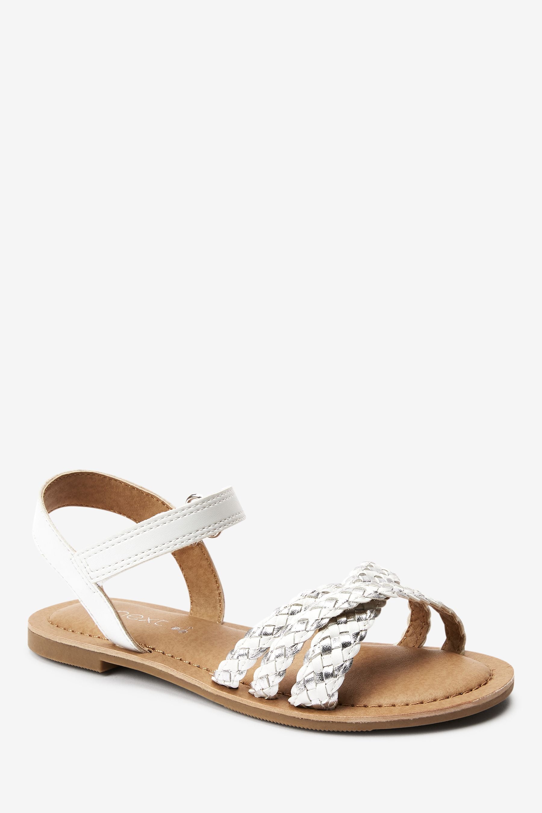 White Silver Plaited Sandals