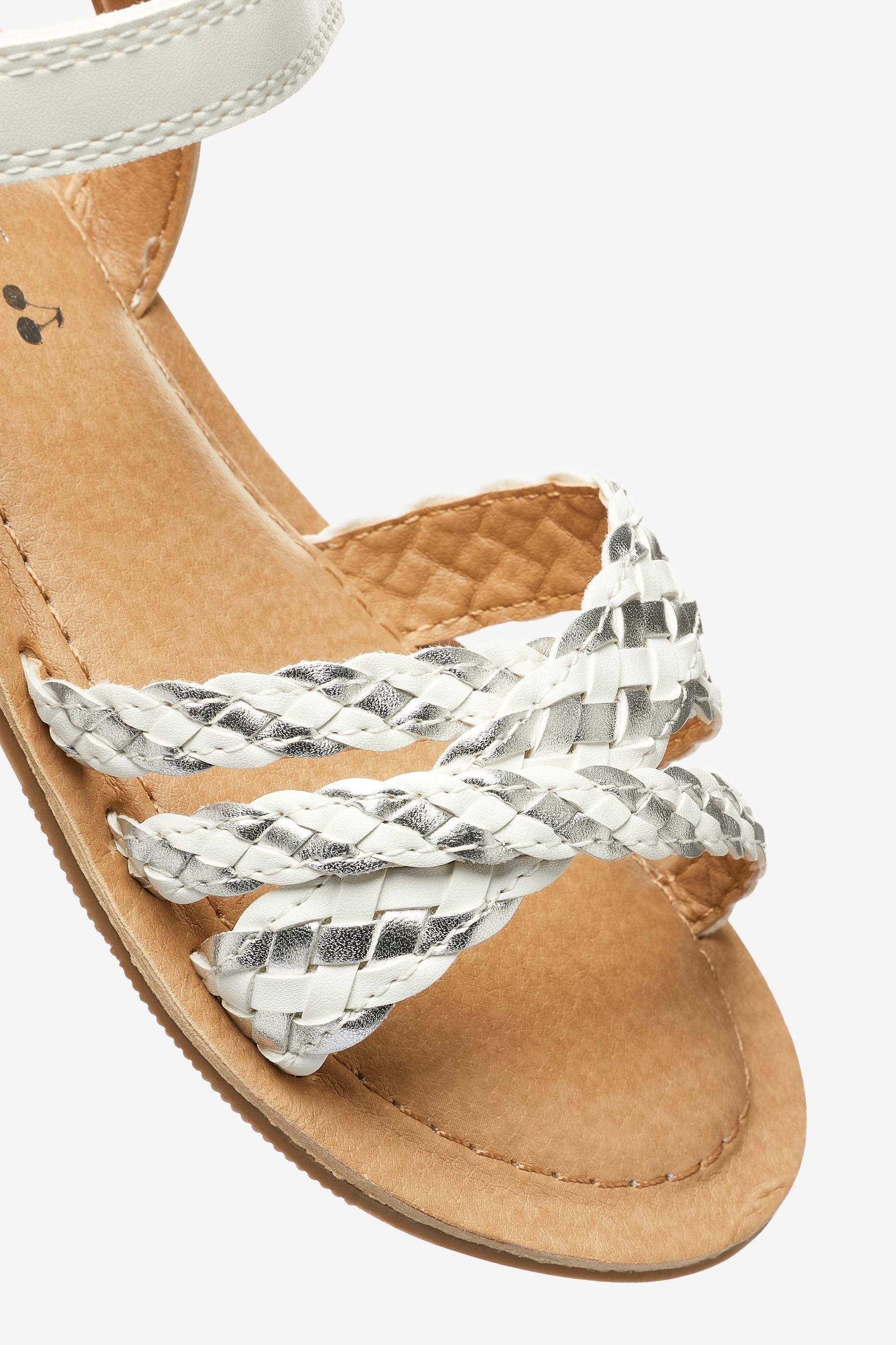 White Silver Plaited Sandals