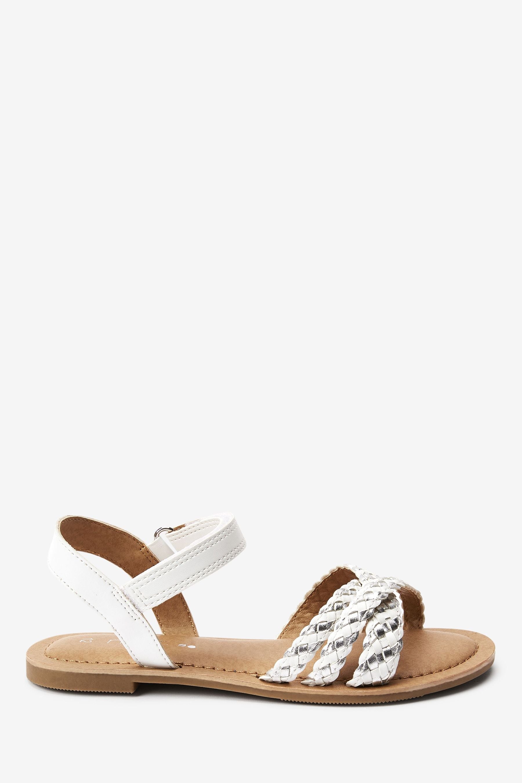 White Silver Plaited Sandals