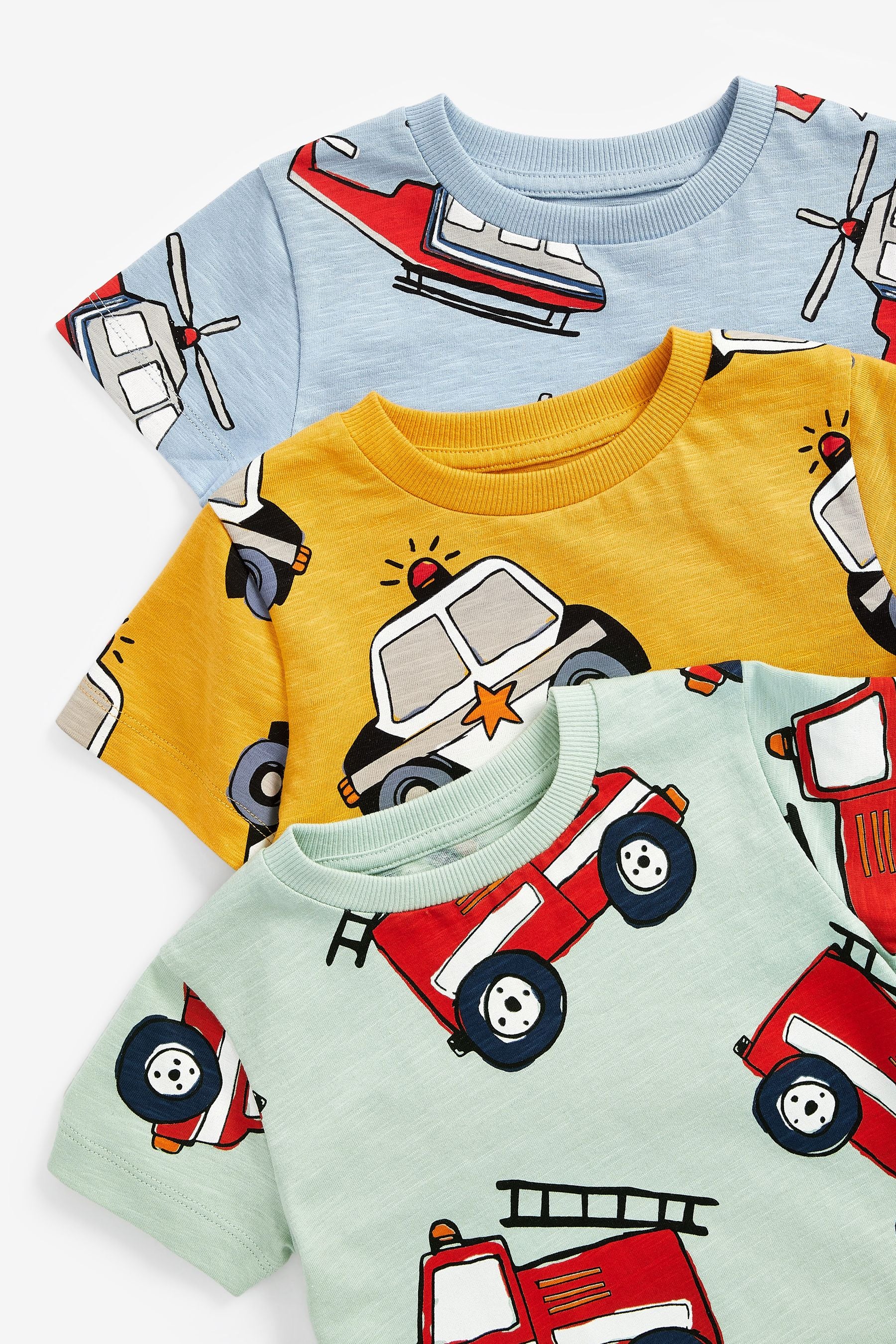 Blue/Yellow Transport 3 Pack All Over Print T-Shirts (3mths-7yrs)