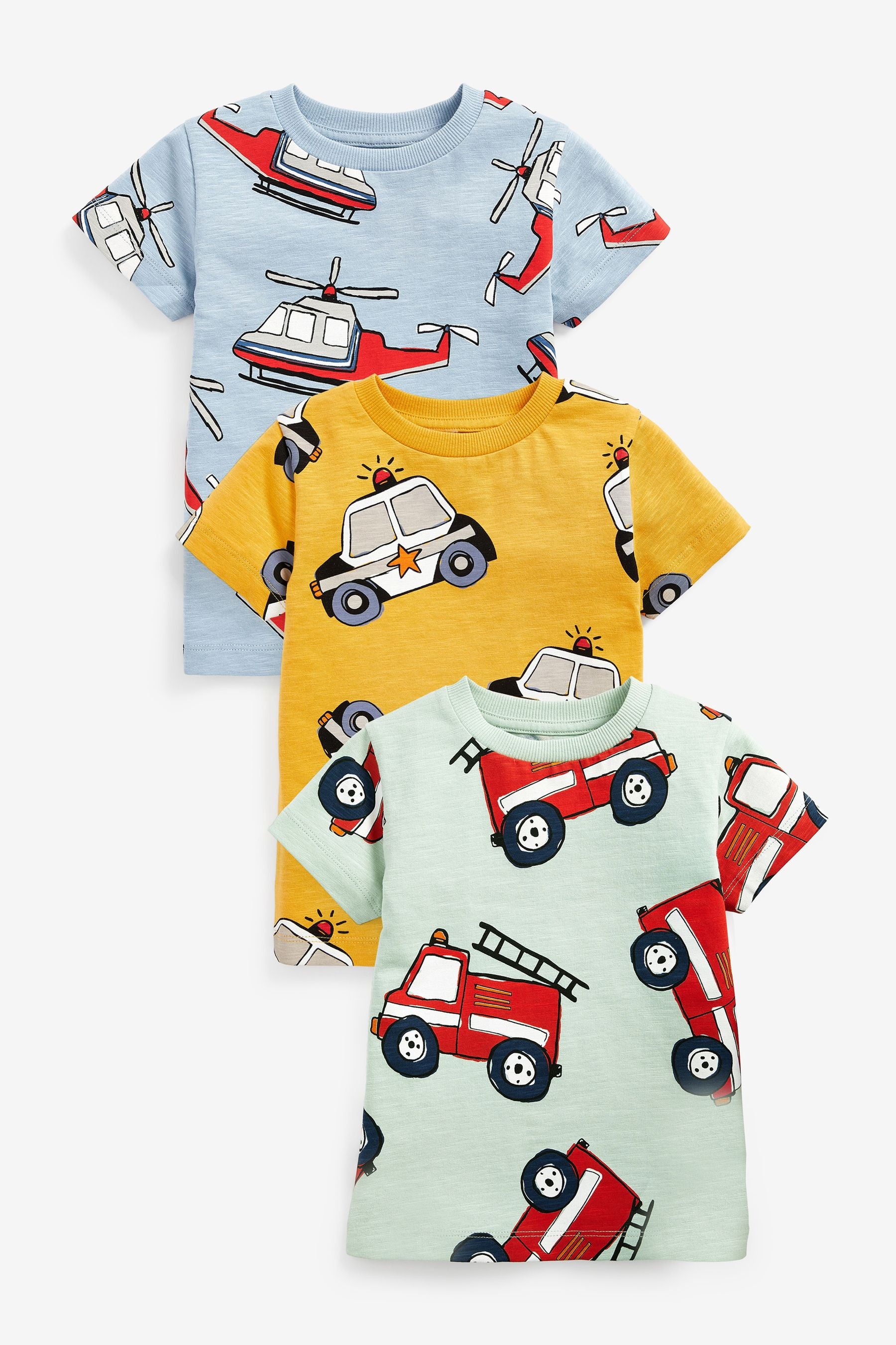 Blue/Yellow Transport 3 Pack All Over Print T-Shirts (3mths-7yrs)