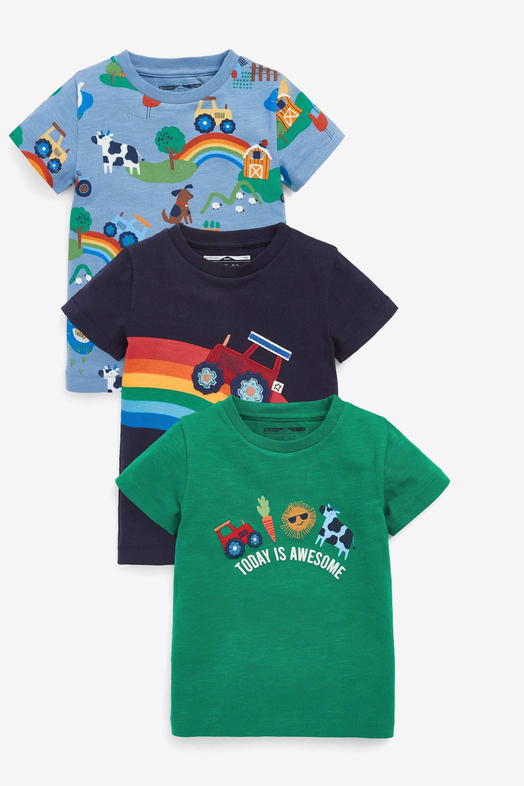 Blue/Green Farm 3 Pack T-Shirts (3mths-7yrs)