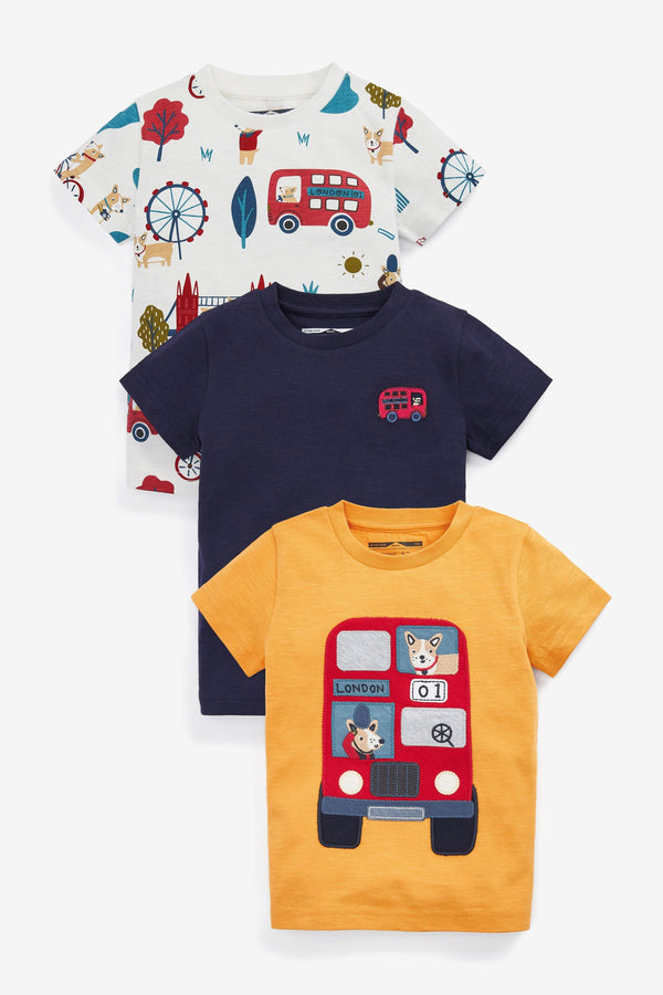 Yellow/Navy Bus 3 Pack T-Shirts (3mths-7yrs)