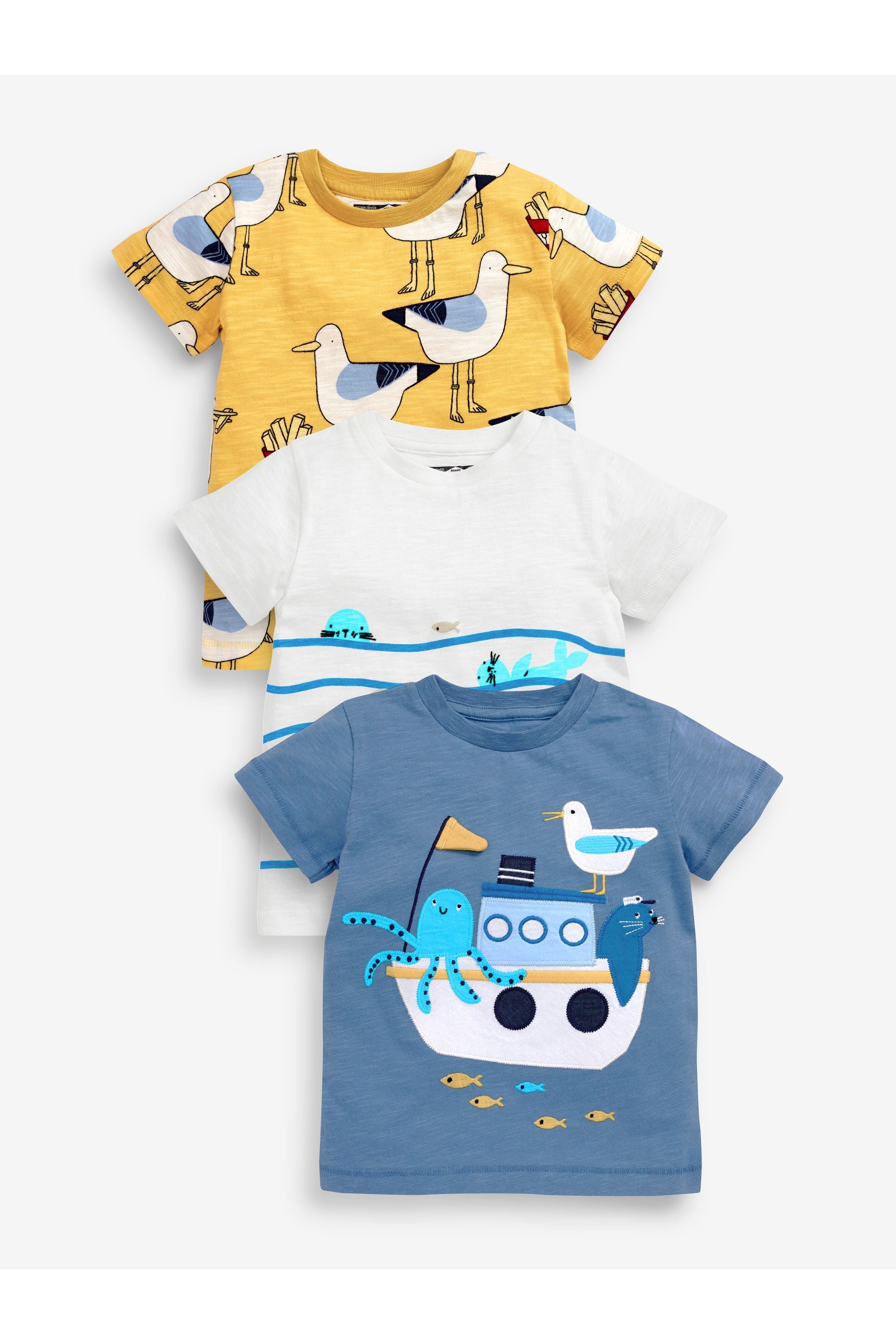 Blue/Yellow Seagull 3 Pack T-Shirts (3mths-7yrs)