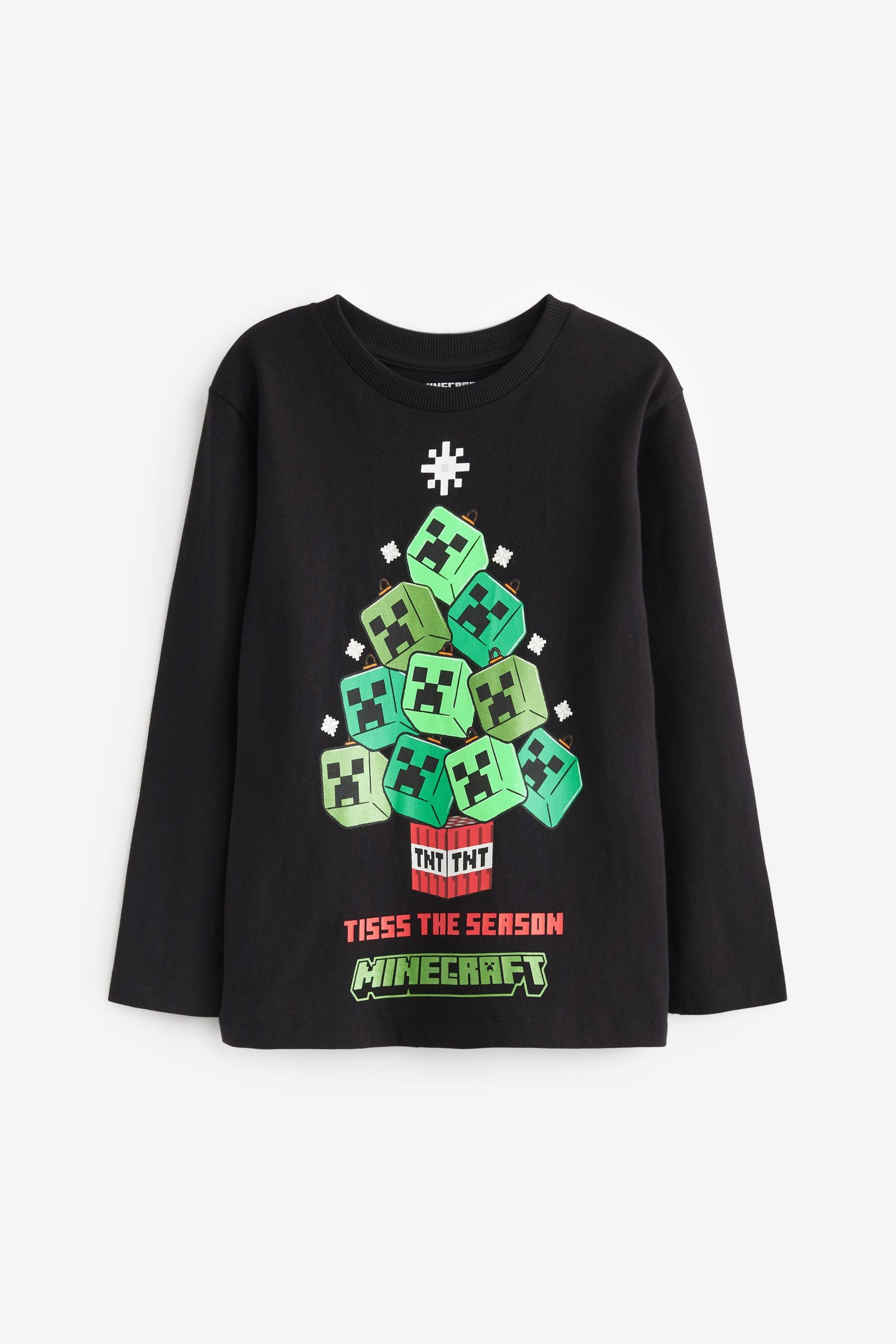 Minecraft Black Long Sleeve Christmas T-Shirt (3-16yrs)